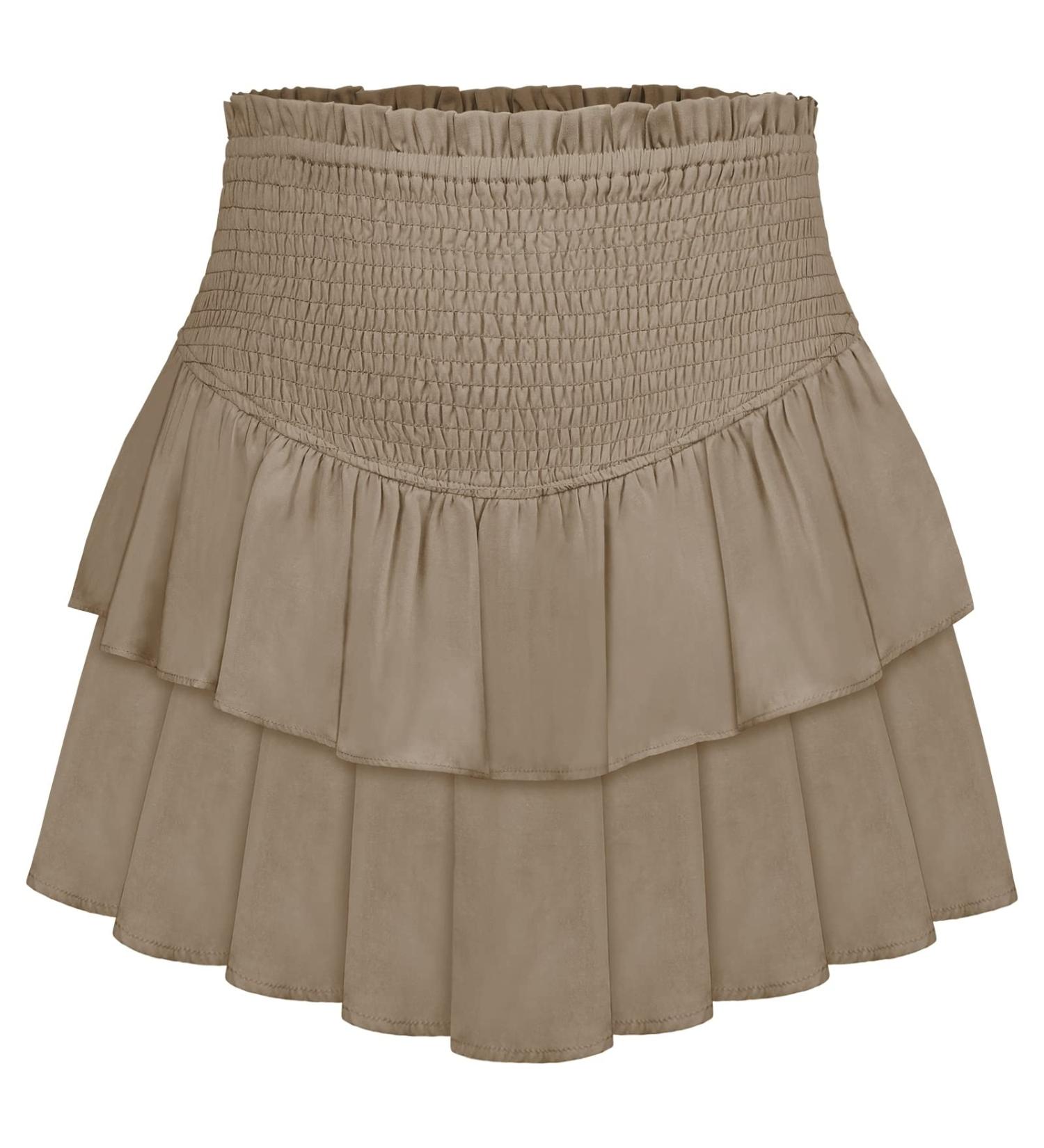 LAEMILIA Womens Elastic Waist Flared Short Skirt | Floral Print Mini Skater Skirt XL | Khaki Pleated Skirt - Buy Online on GoSupps.com