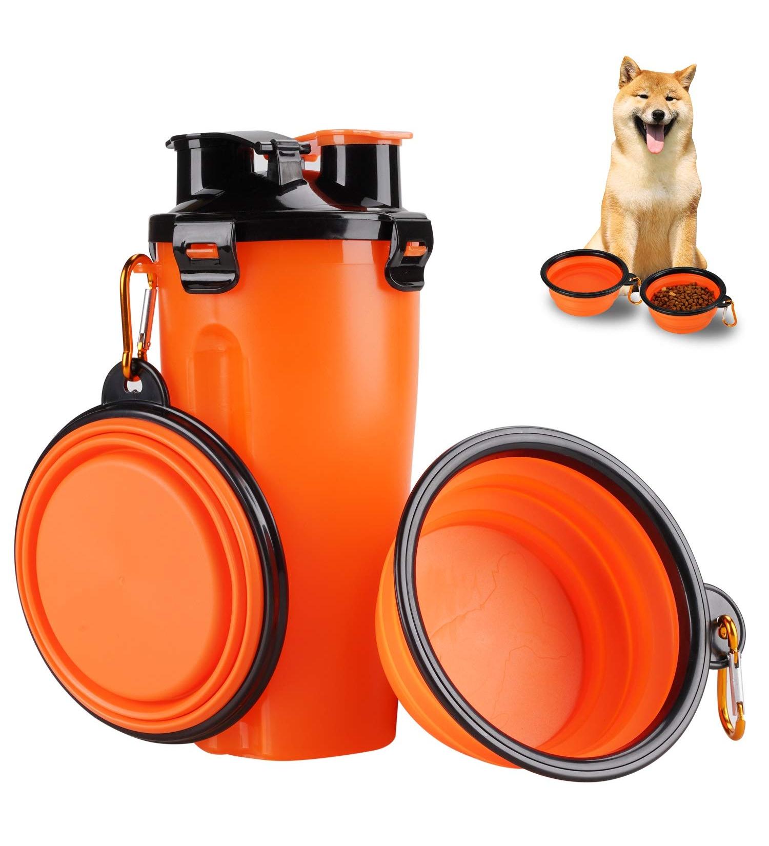 Lenlorry Dog Water Bottle with Dual Collapsible Bowls for Traveling Pets - Buy Online on GoSupps.com