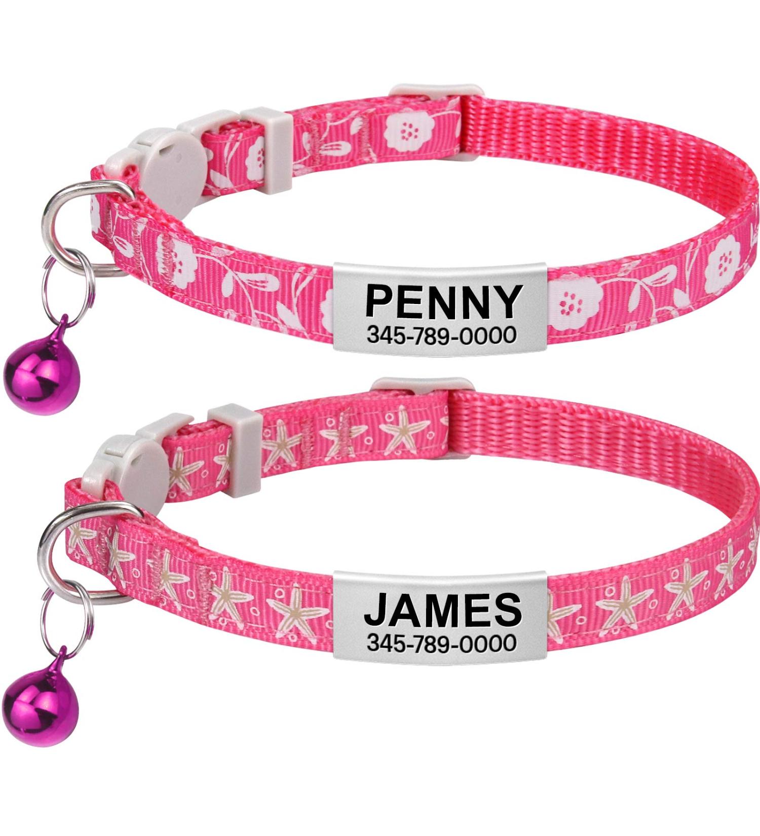 Tagme Personalized Cat Collar - Adjustable Safety Neck Band for Cats (2-Pack) - Pink - Custom Name & Phone Number Fits 18-28 cm - Buy Online on GoSupps.com