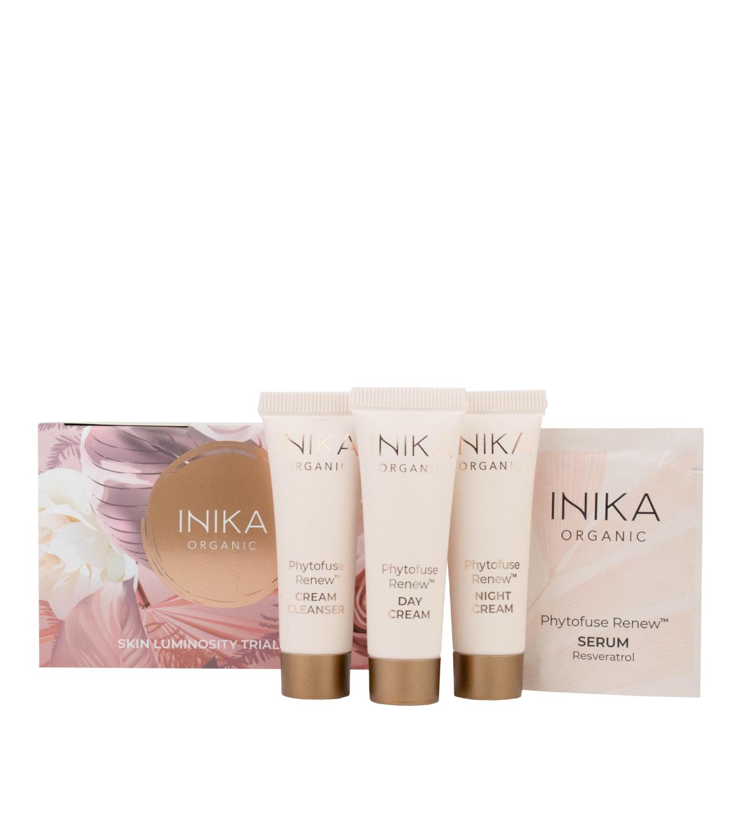 INIKA Organic Skincare Luminosity Trial Kit | Organic Skincare with Powerful Natural Clean NonToxic Ingredients. Cleanse Moisturize and Treat skin Naturally.