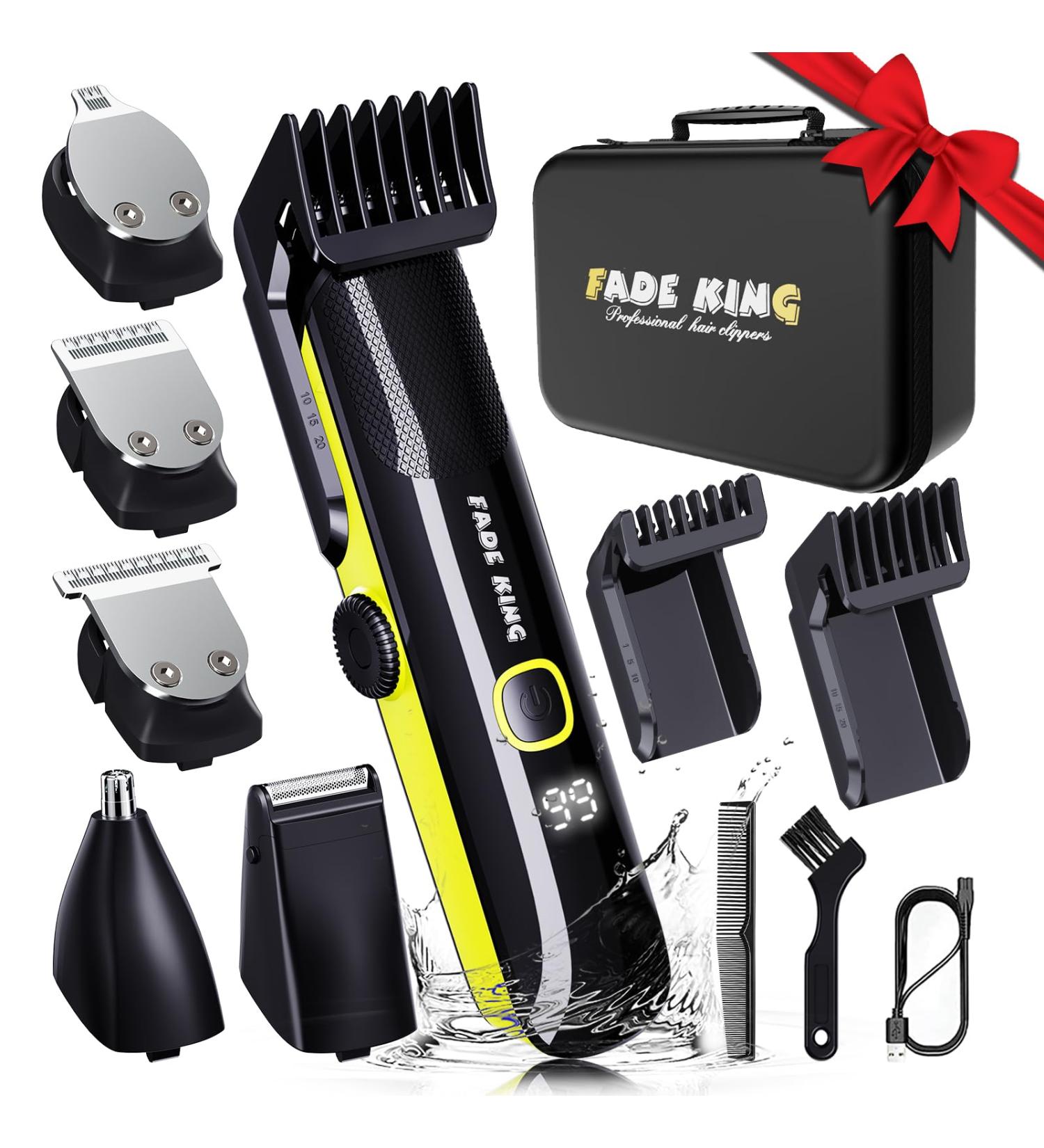 FADEKING All-in-One Beard Trimmer - Waterproof Adjustable Combs Hair Clippers Nose & Body Grooming Electric Shaver for Men - Neon Green Gifts - Buy Online on GoSupps.com