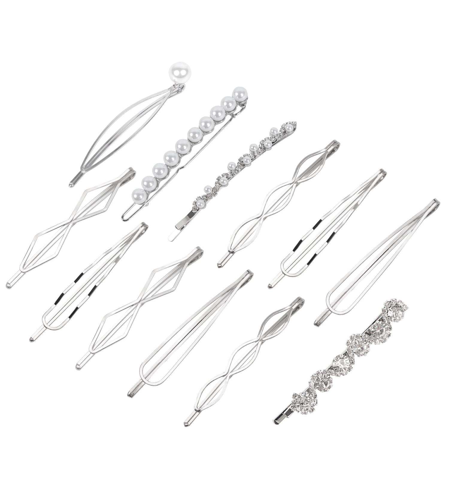12 Pcs Geometric Pearl Hair Clips Set - Minimalist Hair Styling Jewelry for Women | Wedding Hair Barrettes Accessories - Buy Online on GoSupps.com