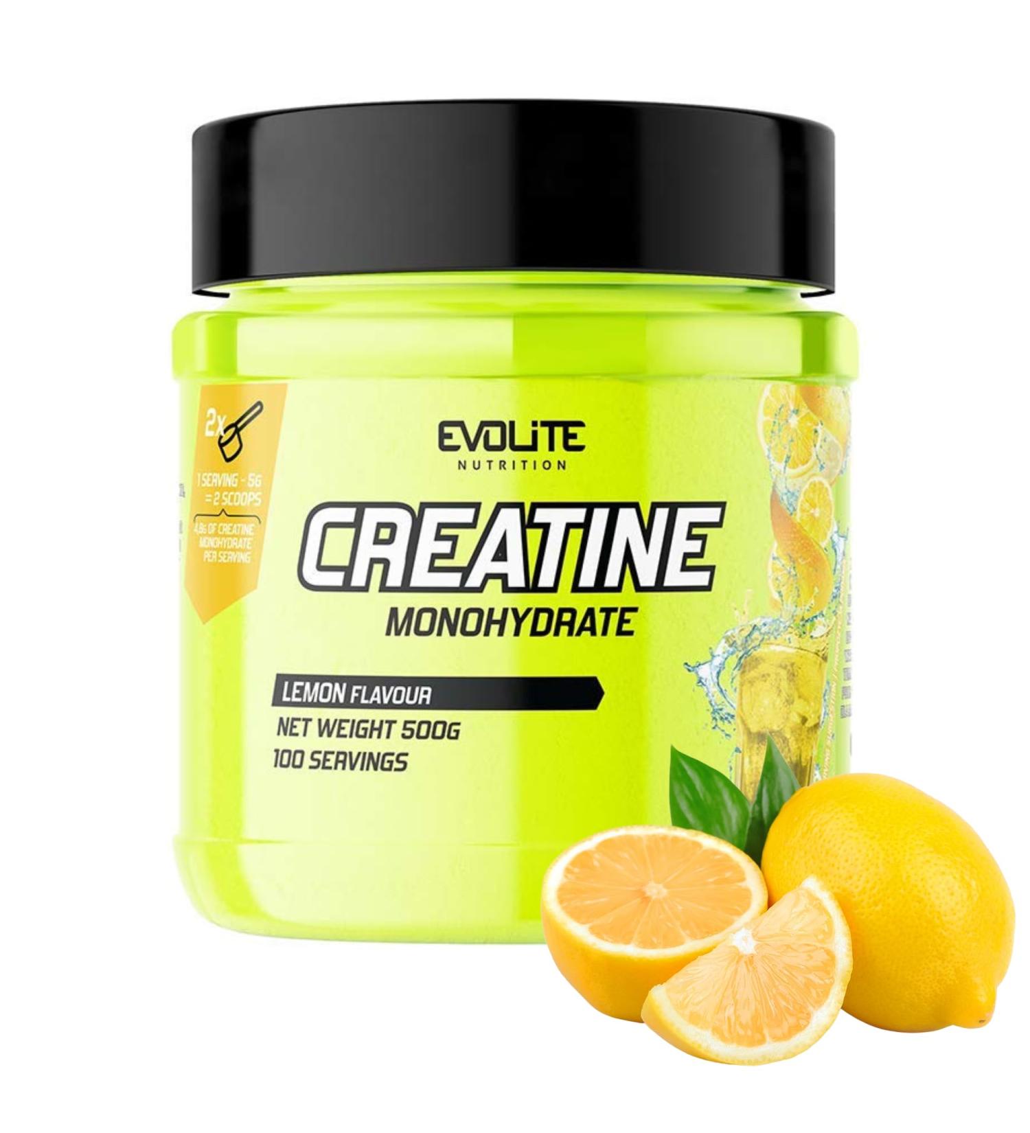Evolite Nutrition Creatine Monohydrate 500g - Flavored Creatine Powder for Pre Workout Boost - Lemon Taurine - Best Creatine Supplement - Buy Online on GoSupps.com