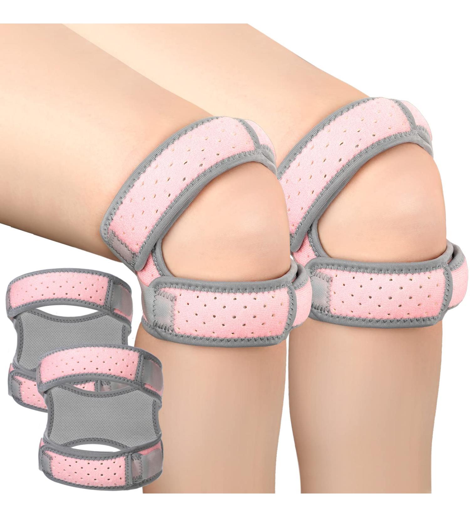 Adjustable Patellar Tendon Support Strap for Women - 2 Pcs Knee Brace for Pain Relief & Support during Running, Jumping, Weightlifting - Pink Neoprene - Buy Online on GoSupps.com