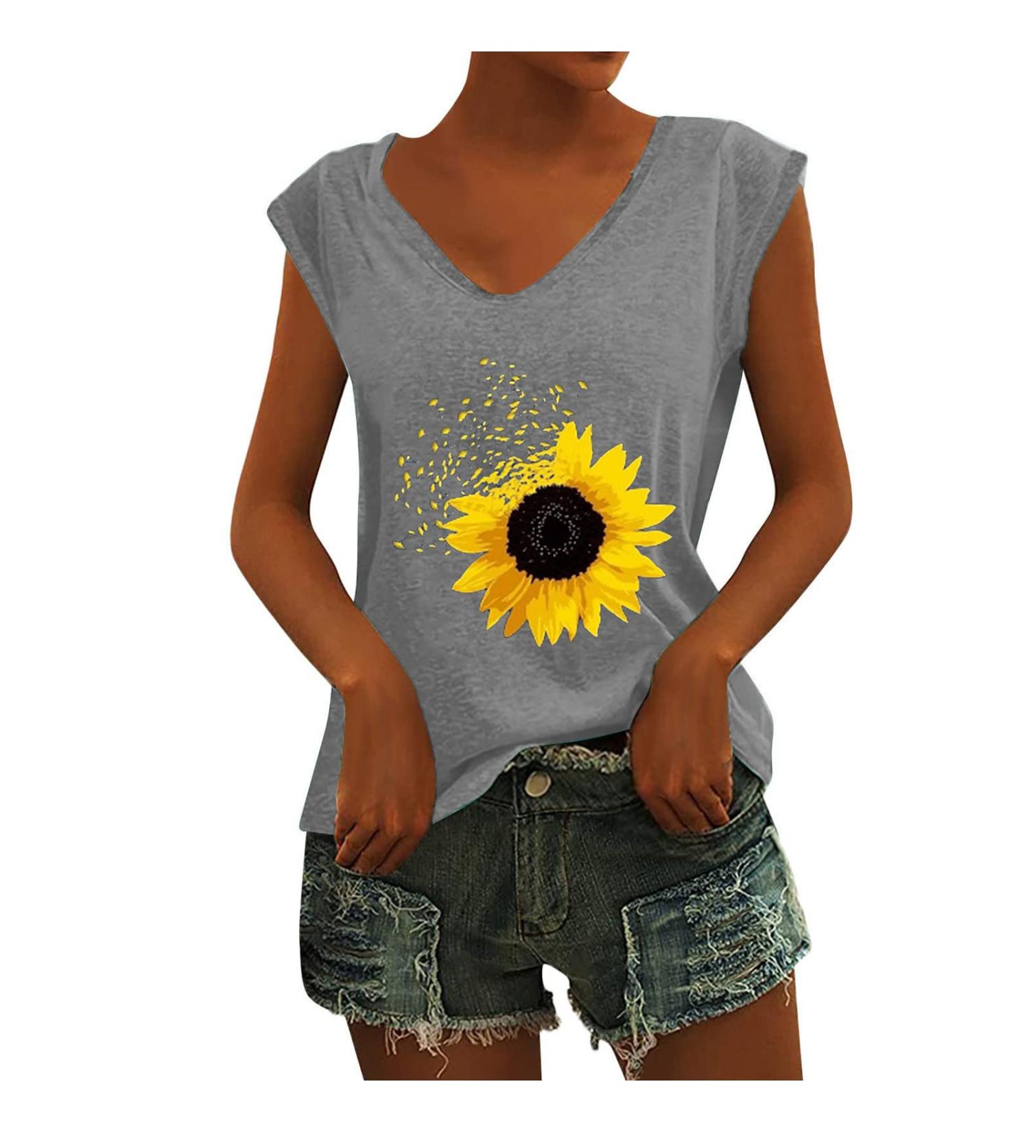 Short Sleeve T Shirts Clothing Woman T-Shirt Casual Black Clothing Top Women's Floral Pattern for Women Crop Tops Shirt Shirts Top Women's Summer Tank Top 5-grey XXL - Buy Online on GoSupps.com