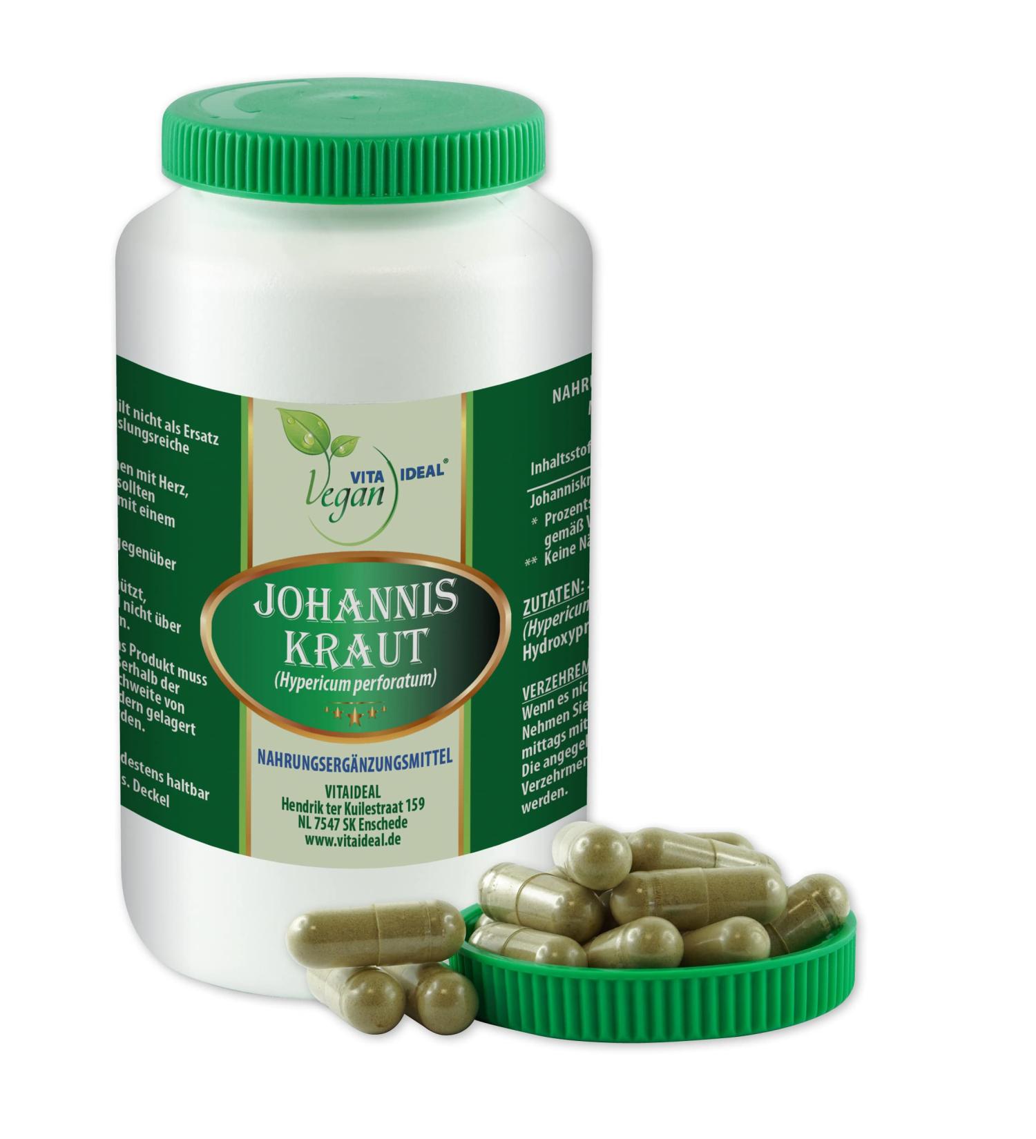 Vita Ideal Vegan Johannis-Kraut 360 Capsules - Pure St. John's Wort Powder 750mg - Natural Plant-Based Additive-Free Supplement for Wellness - Buy Online on GoSupps.com