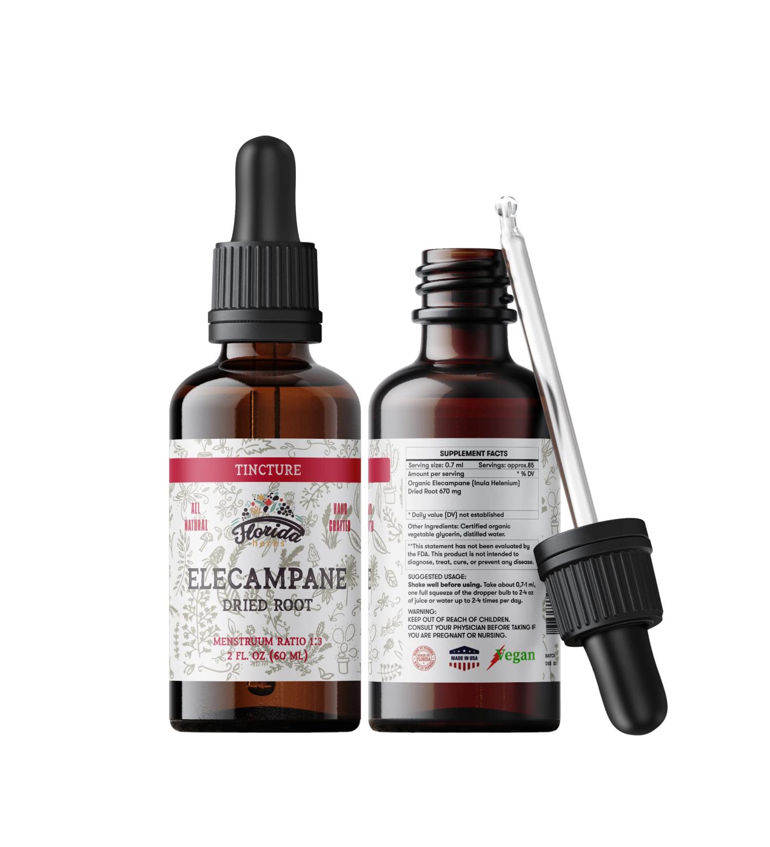 Elecampane Tincture Organic Elecampane Extract (Inula Helenium) Dried Root Herbal Supplement Non-GMO in Cold-Pressed Organic Vegetable Glycerin 700 mg 2 oz (60 ml) 2 Fl Oz (Pack of 1) - Buy Online on GoSupps.com