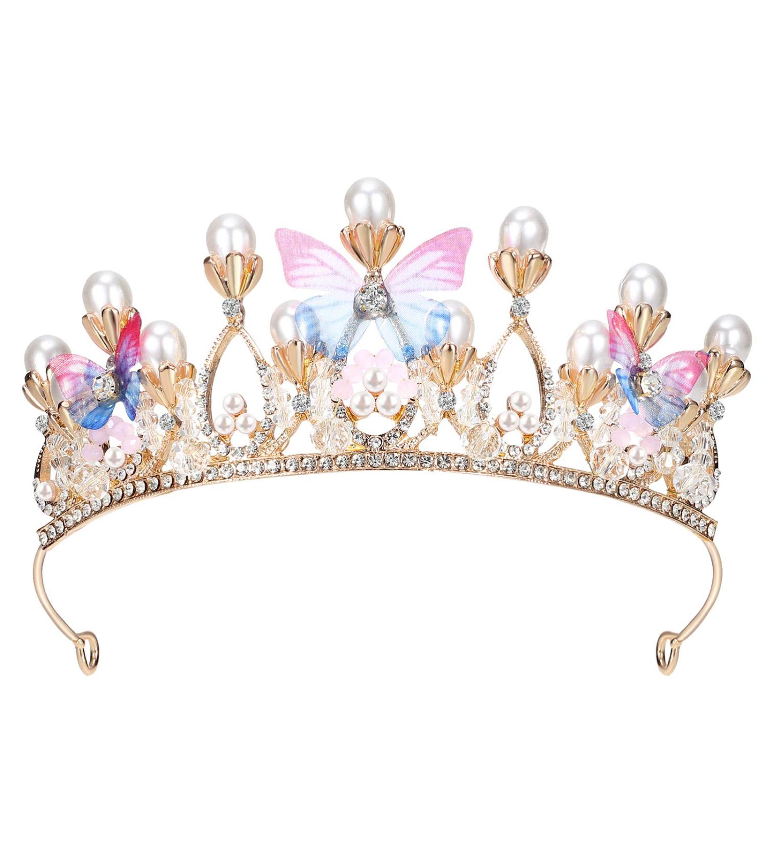 FRCOLOR Pearl Crown Tiara for Wedding Butterfly Headband Crystal Baroque Queen Crown Vintage Princess Tiara Wedding Headpieces - Buy Online on GoSupps.com