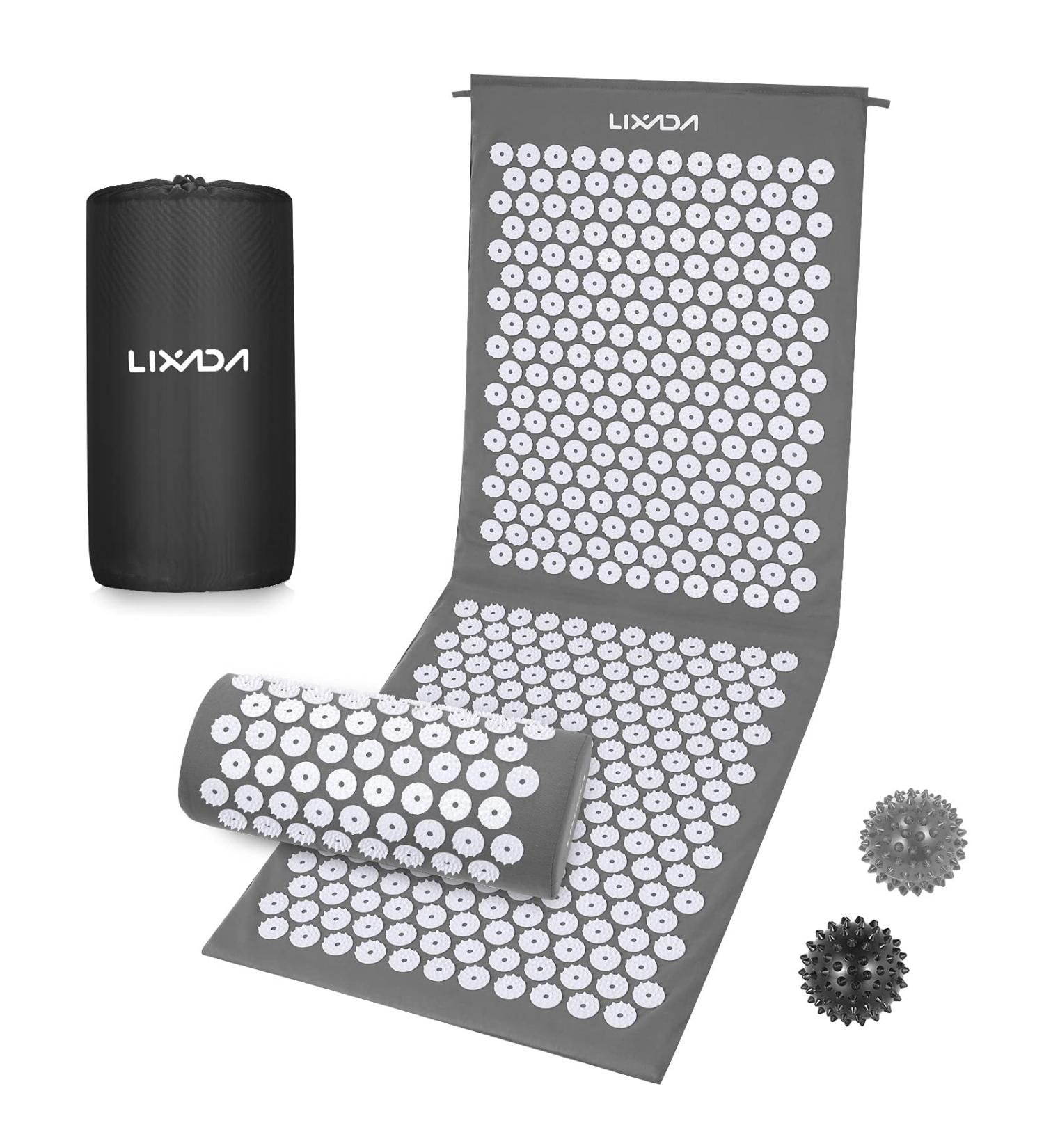 LIXADA Acupressure Set - Acupressure Mat & Pillow with Massage Balls | Neck & Head Pain Relief | Gray & White | International Shipping - Buy Online on GoSupps.com