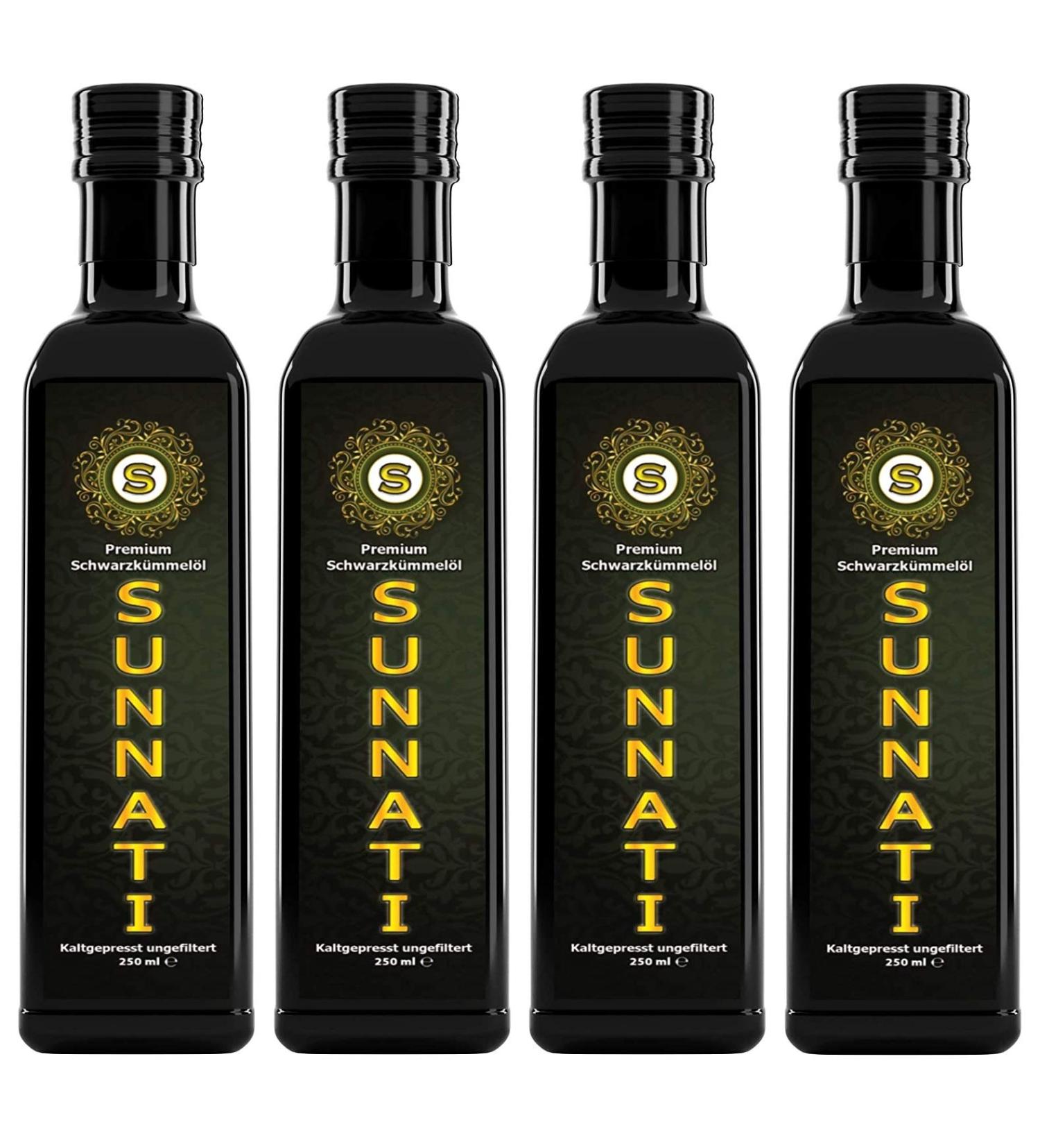  Sunnati Sunnati Unfiltered Cold-Pressed Egyptian Black Seed Oil 100% Pure 4 x 250 ml (1000 ml) - Buy Online on GoSupps.com