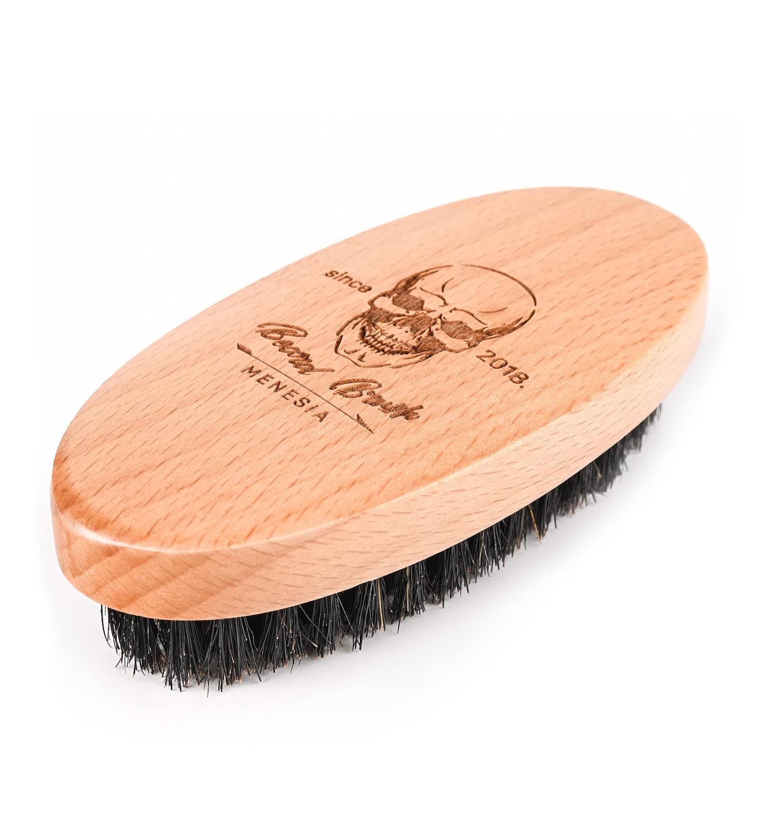 Menesia Small Soft Boar Bristle Beard Brush for Men - Pocket Travel Sized Wooden Mustache Brush (Skull Design) - Buy Online on GoSupps.com