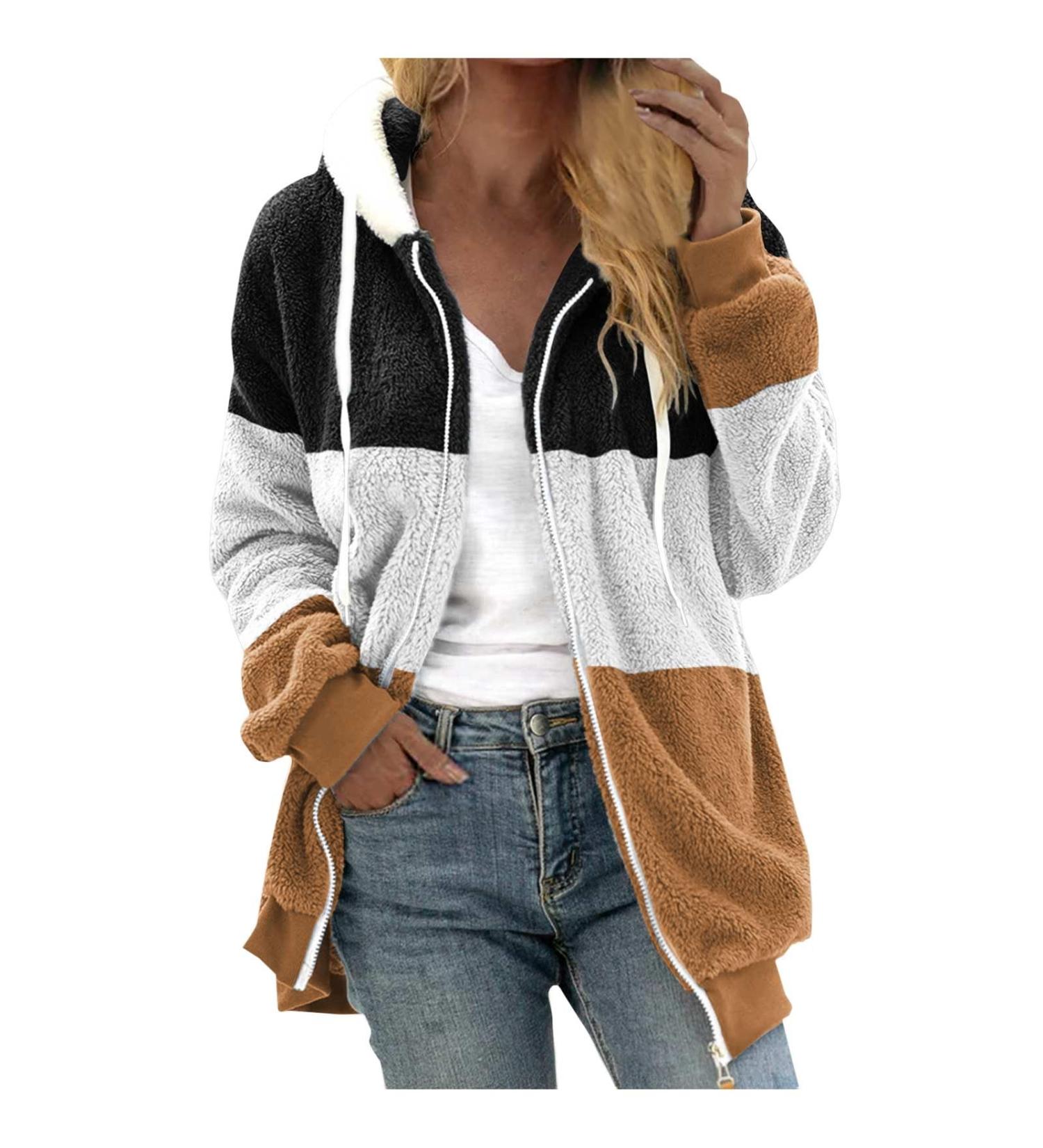 Shop Hanxiulin Oversized Fleece Jacket for Women - Warm Hooded Sweater Coat in Coffee - Perfect Winter Transition Layer 4XL - Buy Online on GoSupps.com