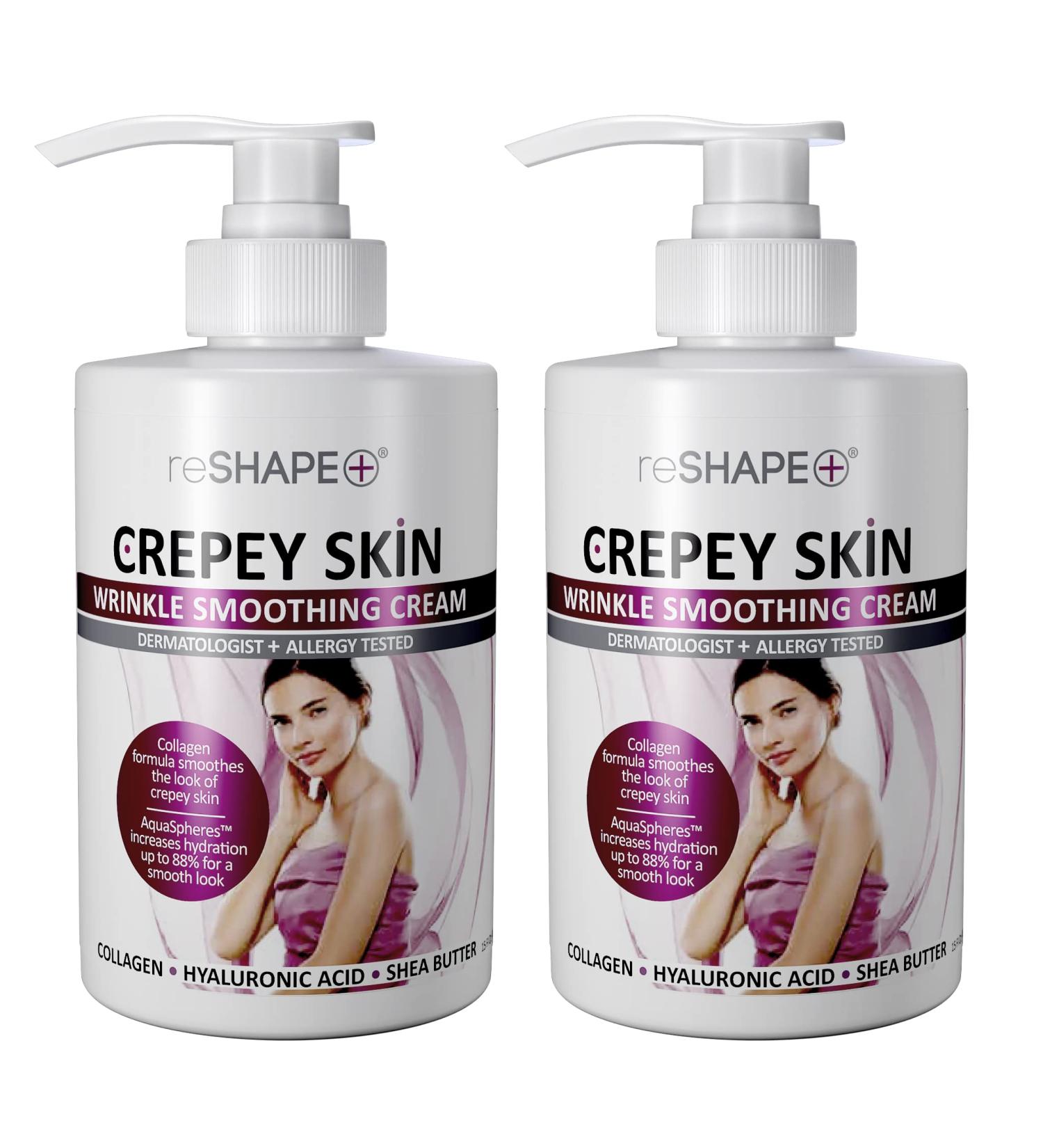 Reshape+ Crepey Skin Treatment Cream Wrinkle Smoothing Lotion Anti Aging Skin Care Moisturizer For Face Arms Neck & Body W/Collagen & Hyaluronic Acid To Plump Sagging Skin 15 Fl Oz (Pack of 2) 15 Fl Oz (Pack of 2) Wrink  - Buy Online on GoSupps.com