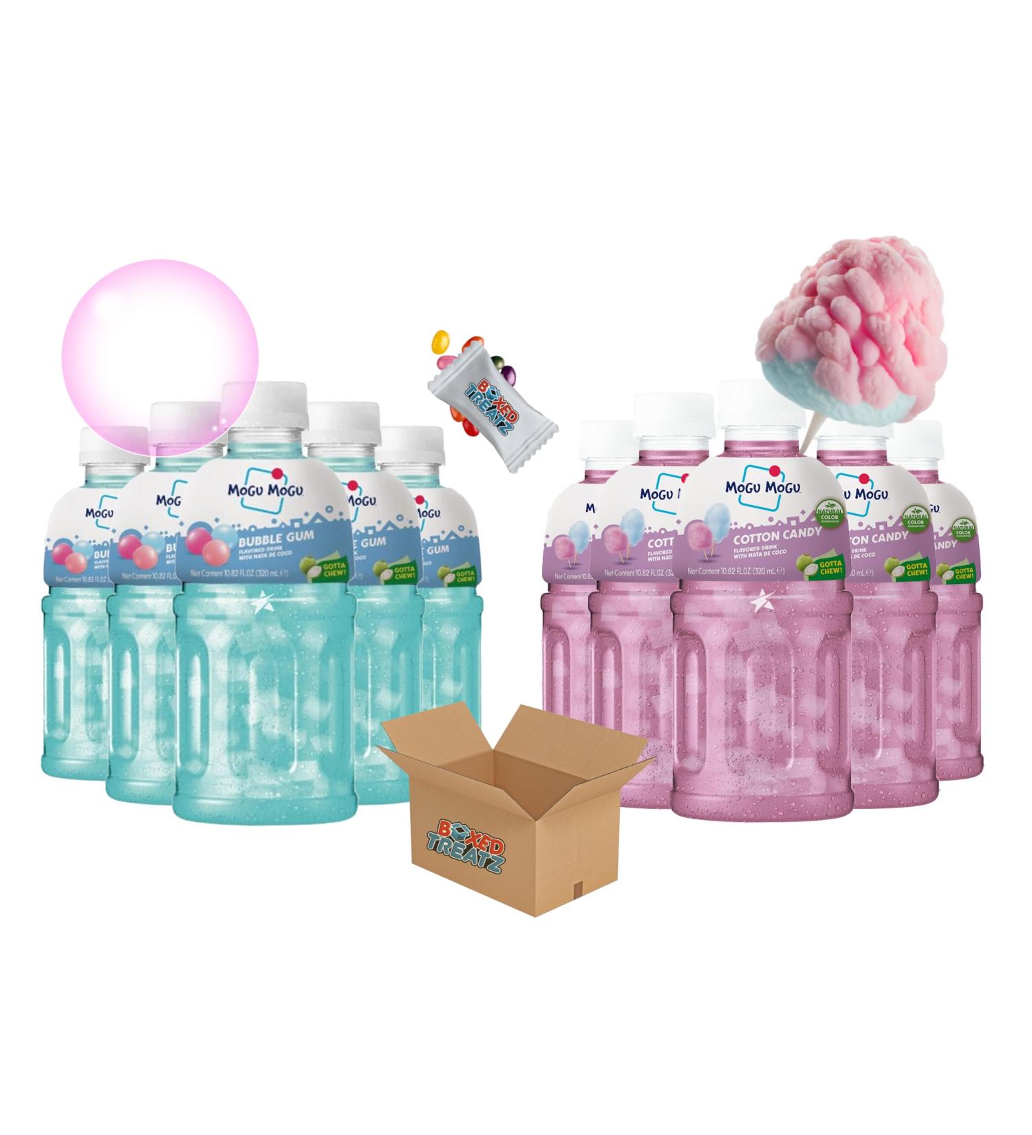 Mogu Mogu Sweet Drinks Bundle: Cotton Candy 6x320ml + Bubble Gum 6x320ml (12x320ml) With Nata de Coco Boxed Treatz - Buy Online on GoSupps.com
