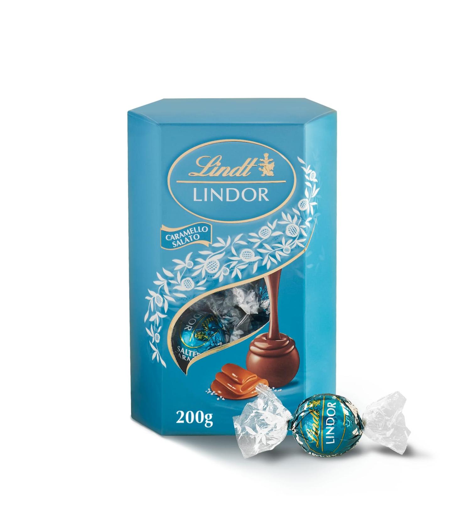 Lindt Lindor Caramello Salato Pralines au chocolat au lait et cristaux de sel avec caramel doux sal 200 g - Buy Online on GoSupps.com
