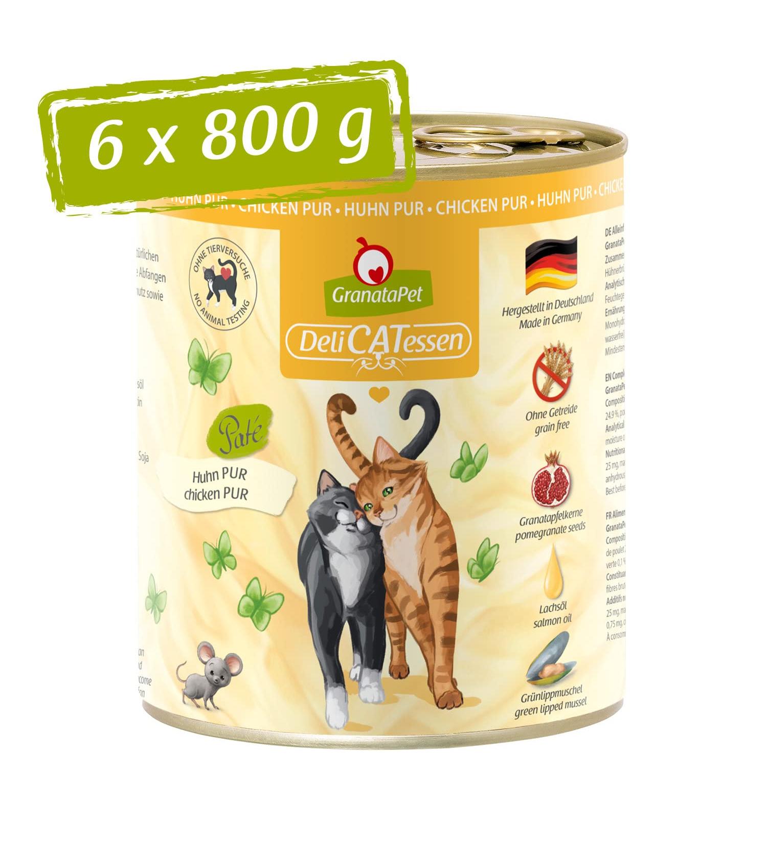 Granapet Delicatessen chicken wet food for cats food without cereals & without sugar additives cat food with high meat content & high -quality oils 6 x 800 g chicken pure 800 g (6 Pack)