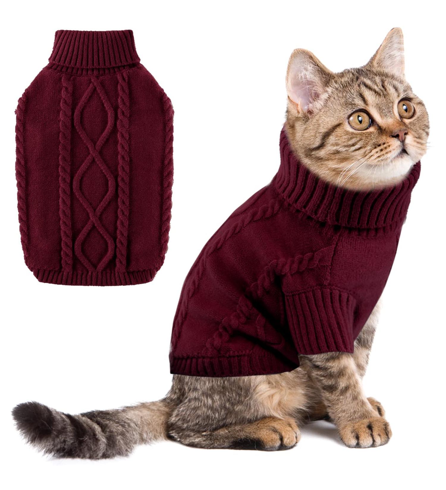 Winter Fleece Dog Sweater | Warm Puppy Clothing | Classic Burgundy Knit for Medium Dogs & Kittens | Christmas Pet Outfits - Buy Online on GoSupps.com