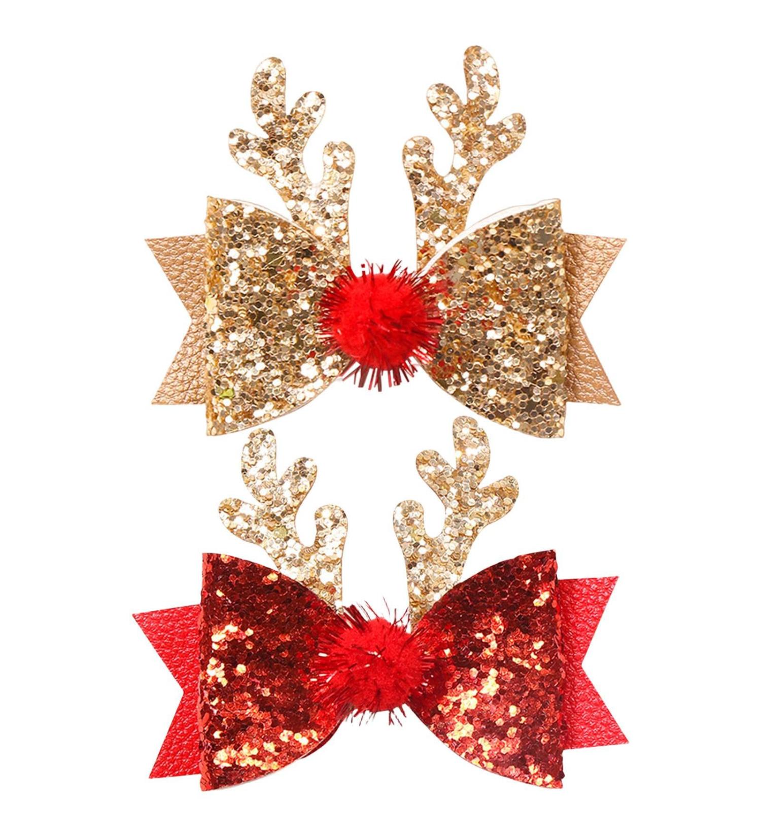  1/2/4 PIECES Toddler Deer Antler Hair Clips Reindeer Antlers Hair Bows For Girls Red Hair Bows Accessories To Wear Personalised Baubles 1 count (Pack of 1) Gold + Red - Buy Online on GoSupps.com
