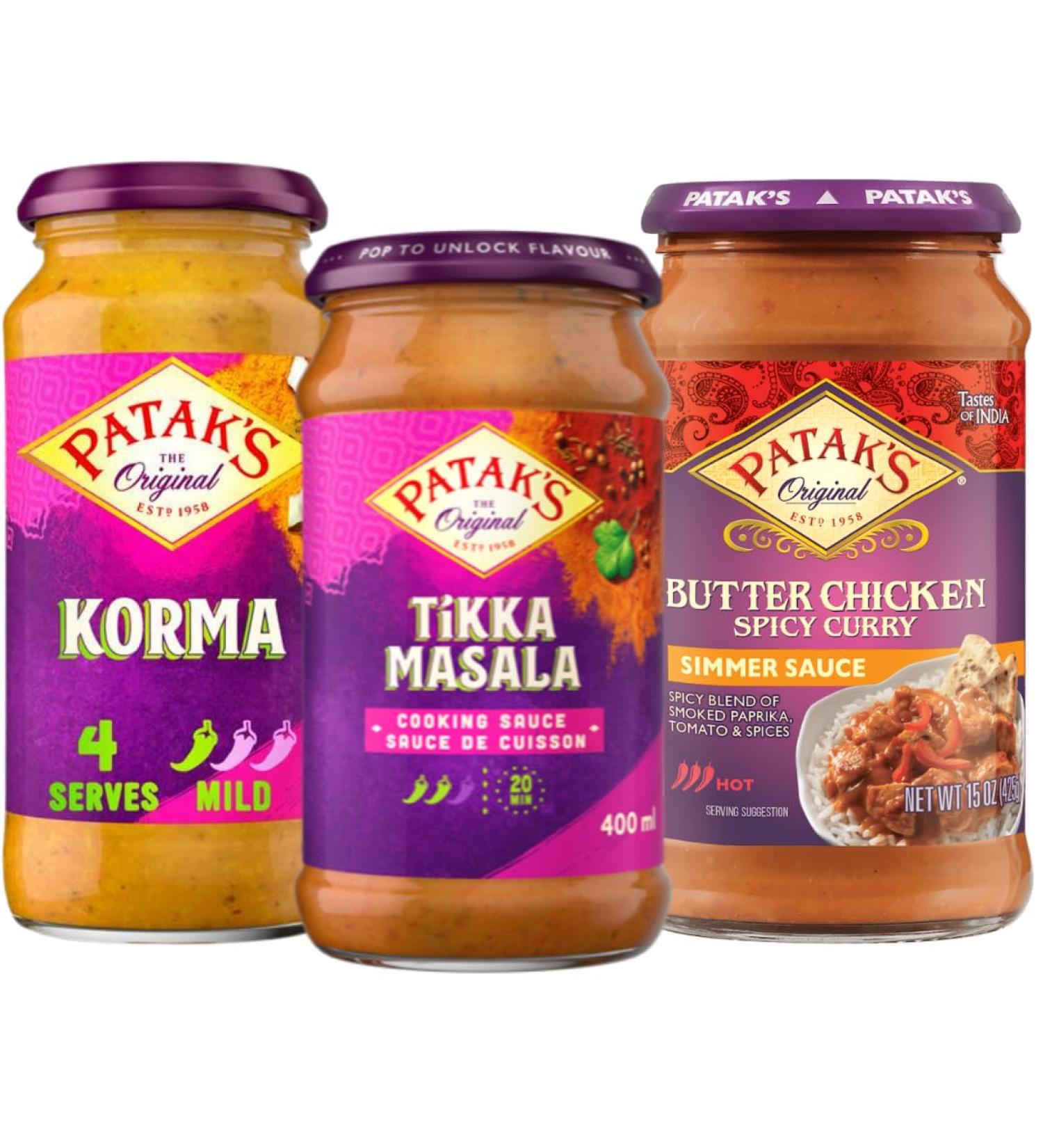 Curry Sauce Bundle with Patak Korma Curry Sauce 450g Butter Chicken Sauce 450g and Tikka Masala Sauce 450g (3 Pack) - Buy Online on GoSupps.com