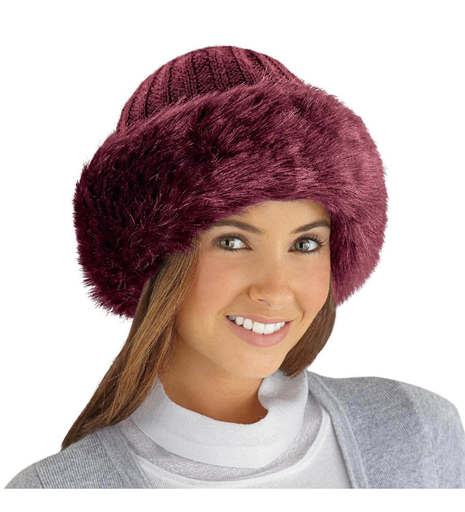 Faux Fur Trimmed Burgundy Winter Fashion Hat by Collections Etc - Buy Online on GoSupps.com