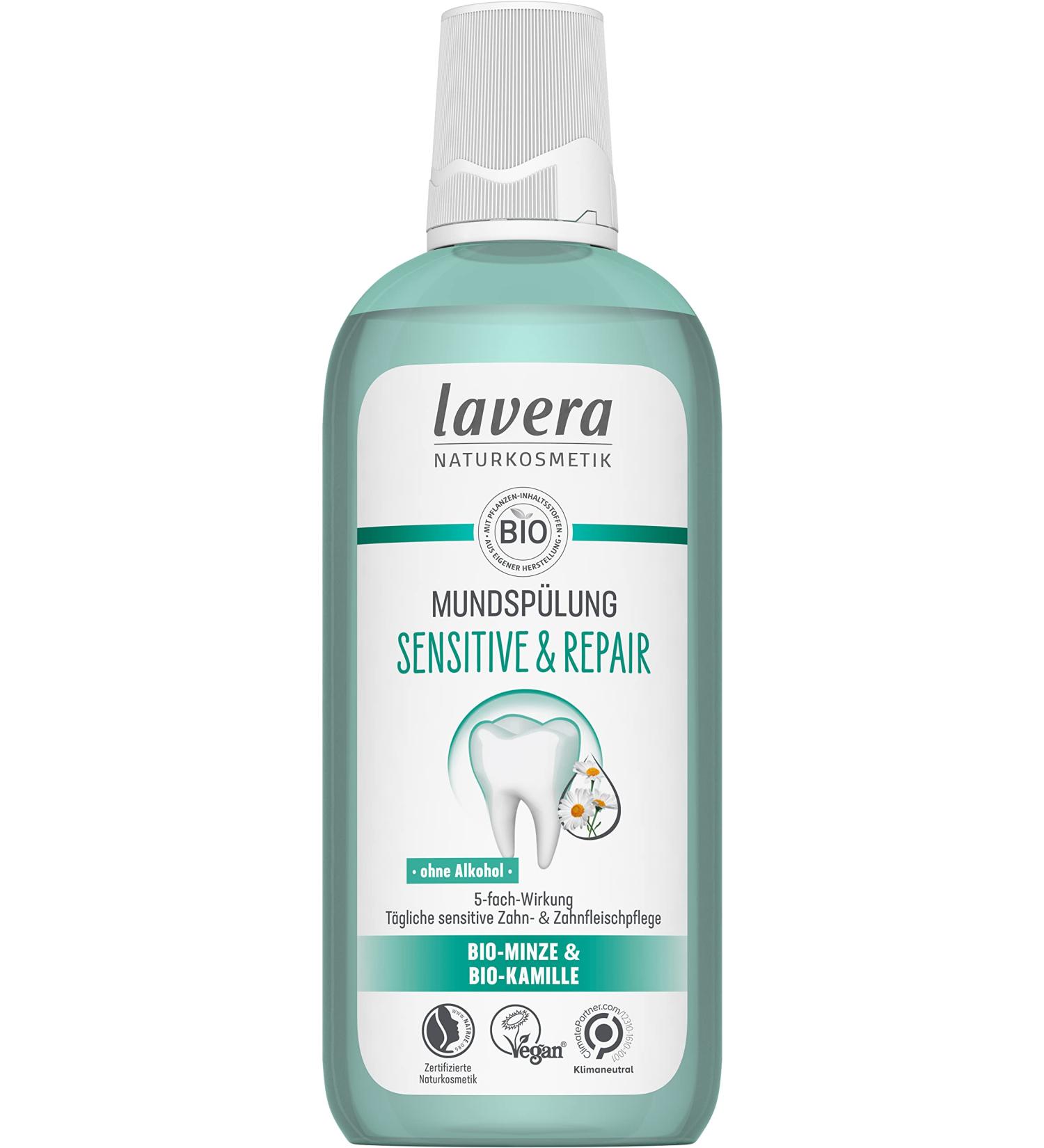 Lavera Mouthwash Sensitive & Repair 400ml | Alcohol-Free Fluoride Organic Mint | Vegan Natural Cosmetics - Buy Online on GoSupps.com