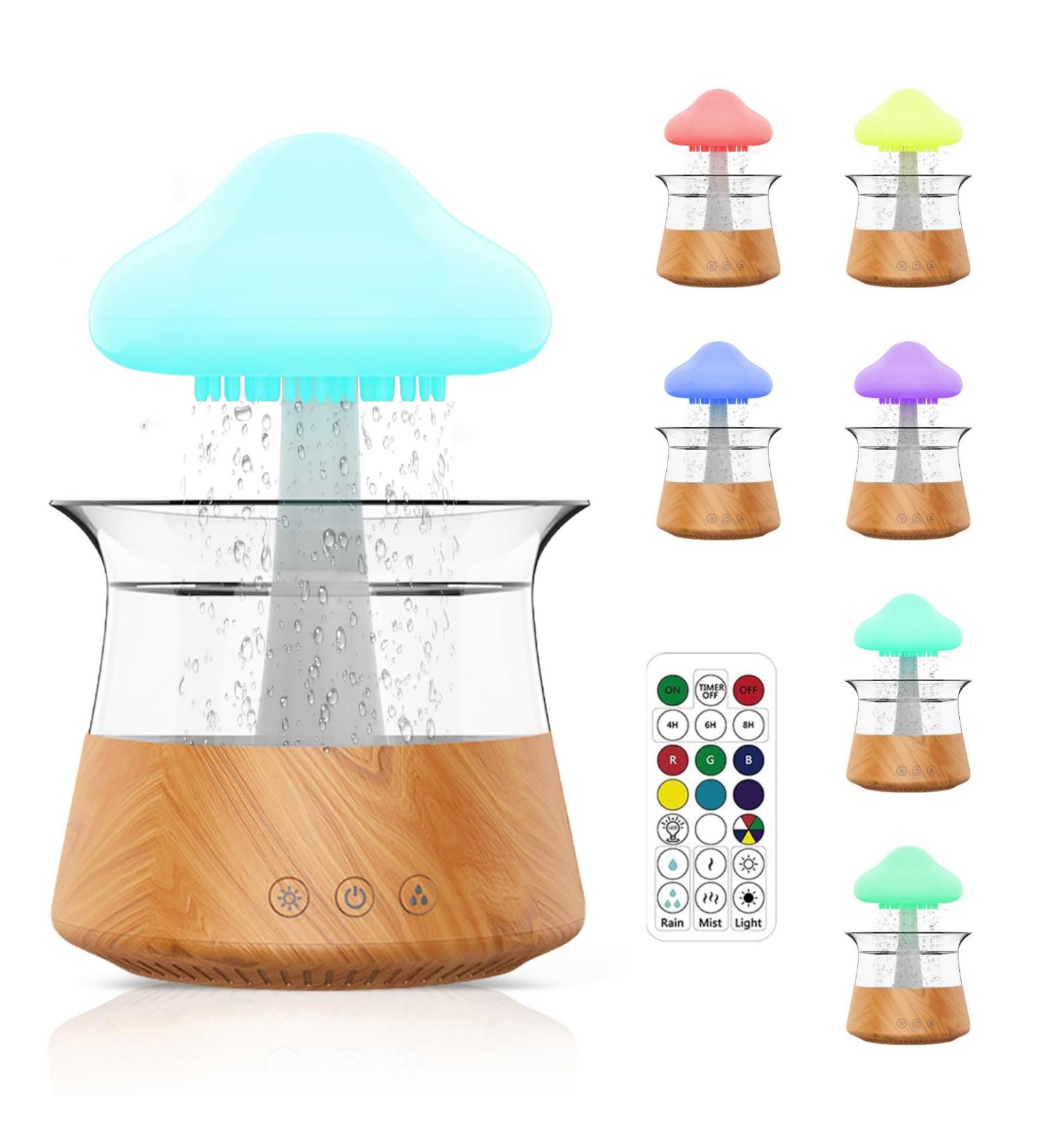 3-in-1 Rain Cloud Humidifier with Essential Oil Diffuser - Wood Color | Remote Control, 7 Colors, White Noise, Timer Off - Ideal for Bedroom - Buy Online on GoSupps.com