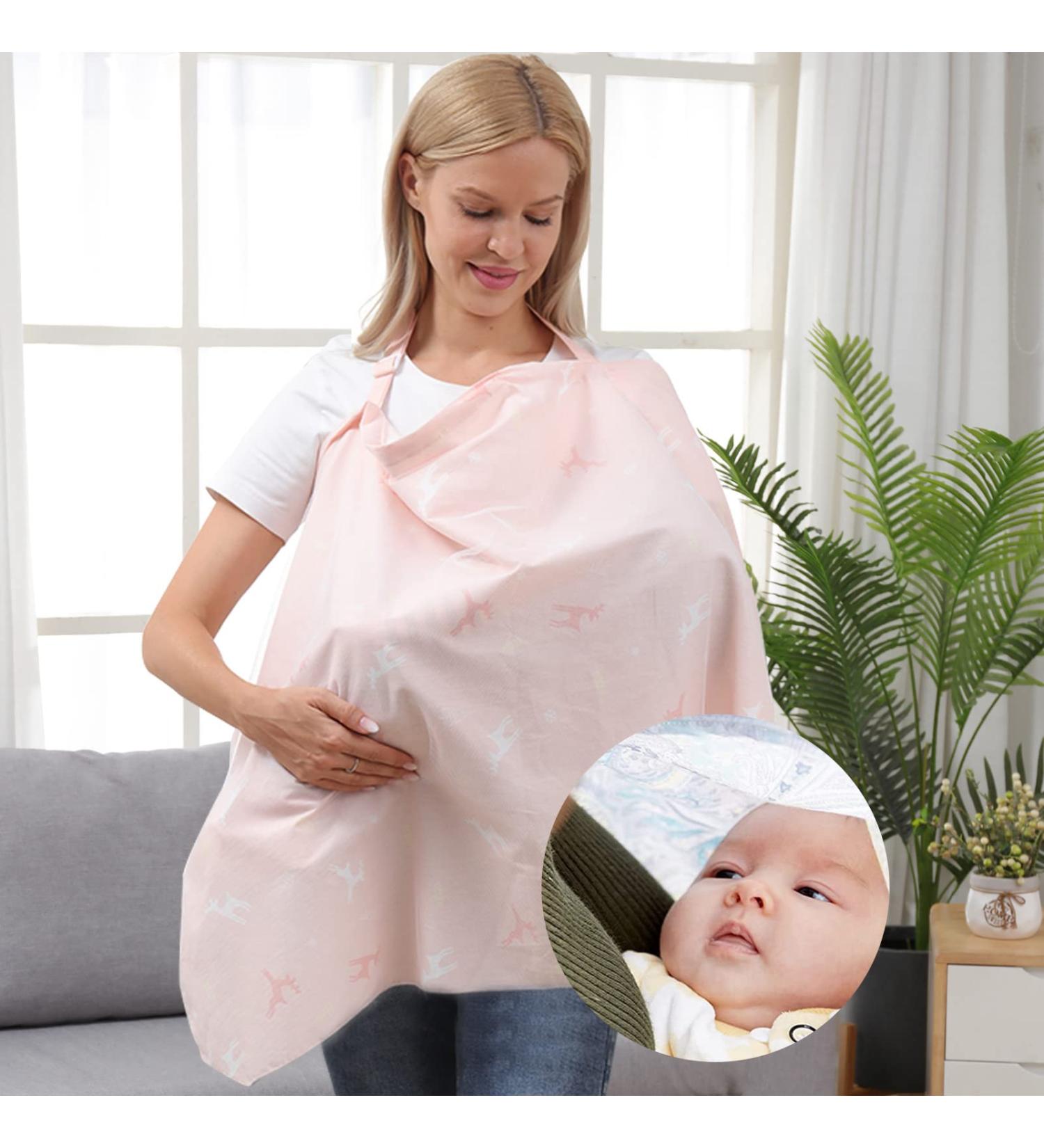 Soft and Breathable Nursing Cover for Full Privacy Adjustable Neck Strap, Pink Muslin Fabric - Buy Online on GoSupps.com