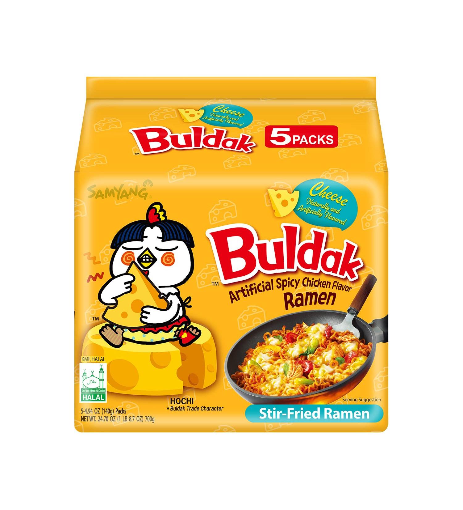 Samyang Ramen Korean Noodles 4.93oz Pack of 5 - Hot Mild Stir Fries Soups Buldak Cheese Flavor - Buy Online on GoSupps.com