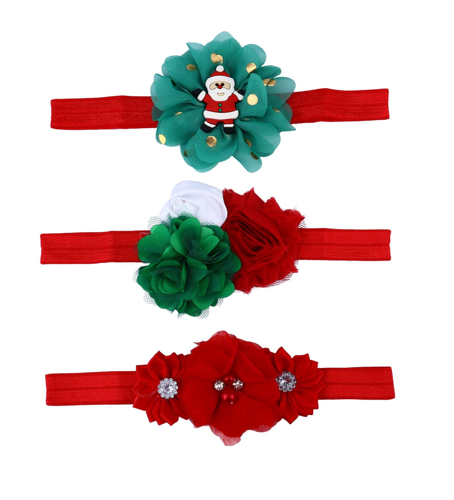 Lurrose 3pcs Baby Girls Floral Headbands | Christmas Santa Cloth Hair Bands for Newborns, Infants, Toddlers | Kids Hair Accessories - Red - Buy Online on GoSupps.com