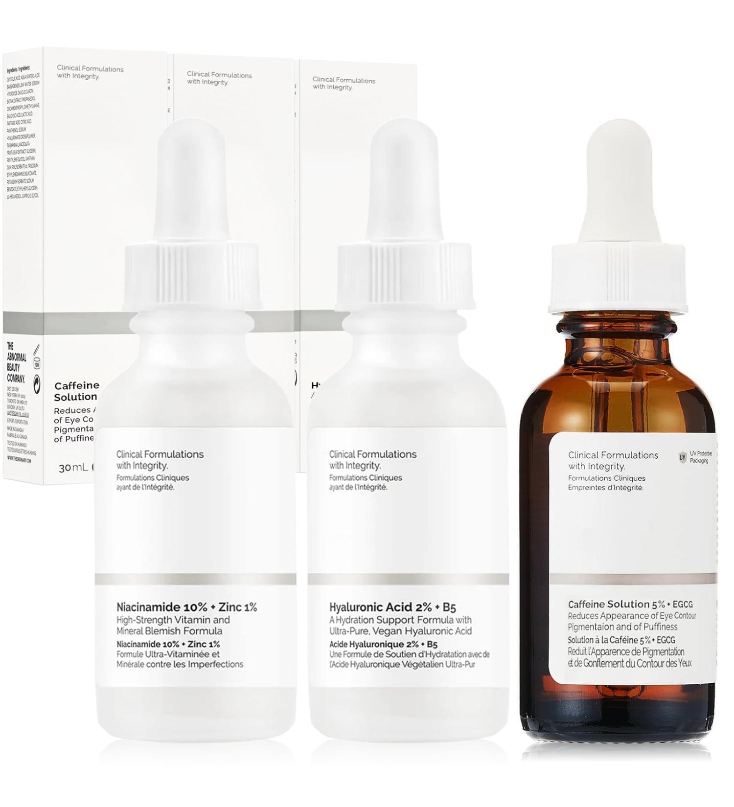 Niacinamide 10% + Zinc 1% | Hyaluronic Acid 2% + B5 | Caffeine Solution 5% + EGCG | Face Care Set 3x30ml - Premium Facial Serums for Radiant Skin - Buy Online on GoSupps.com
