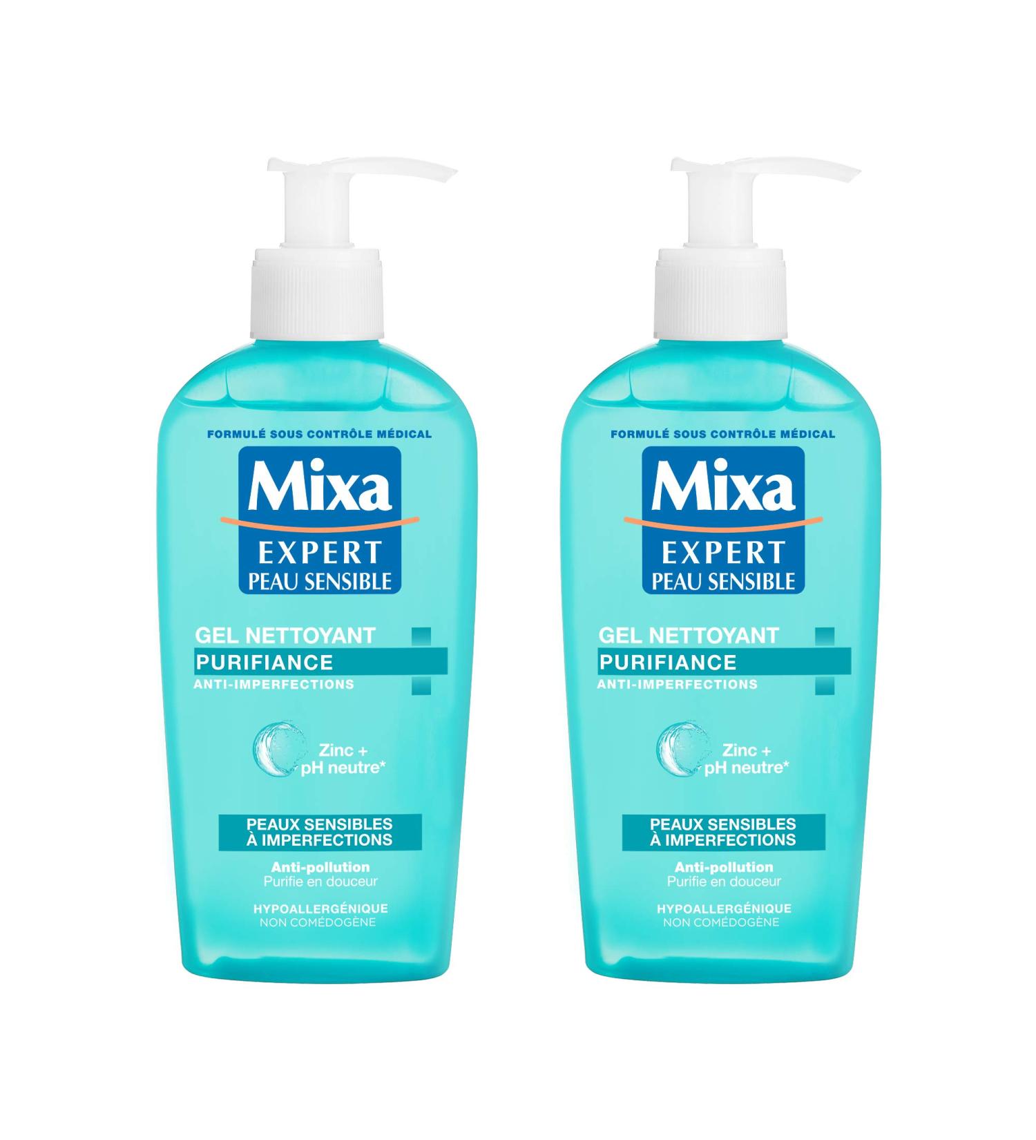 Mixa Expert Sensitive Skin - Anti-Imperfections Soap-Free Cleansing Gel - 200 ml - Pack of 2