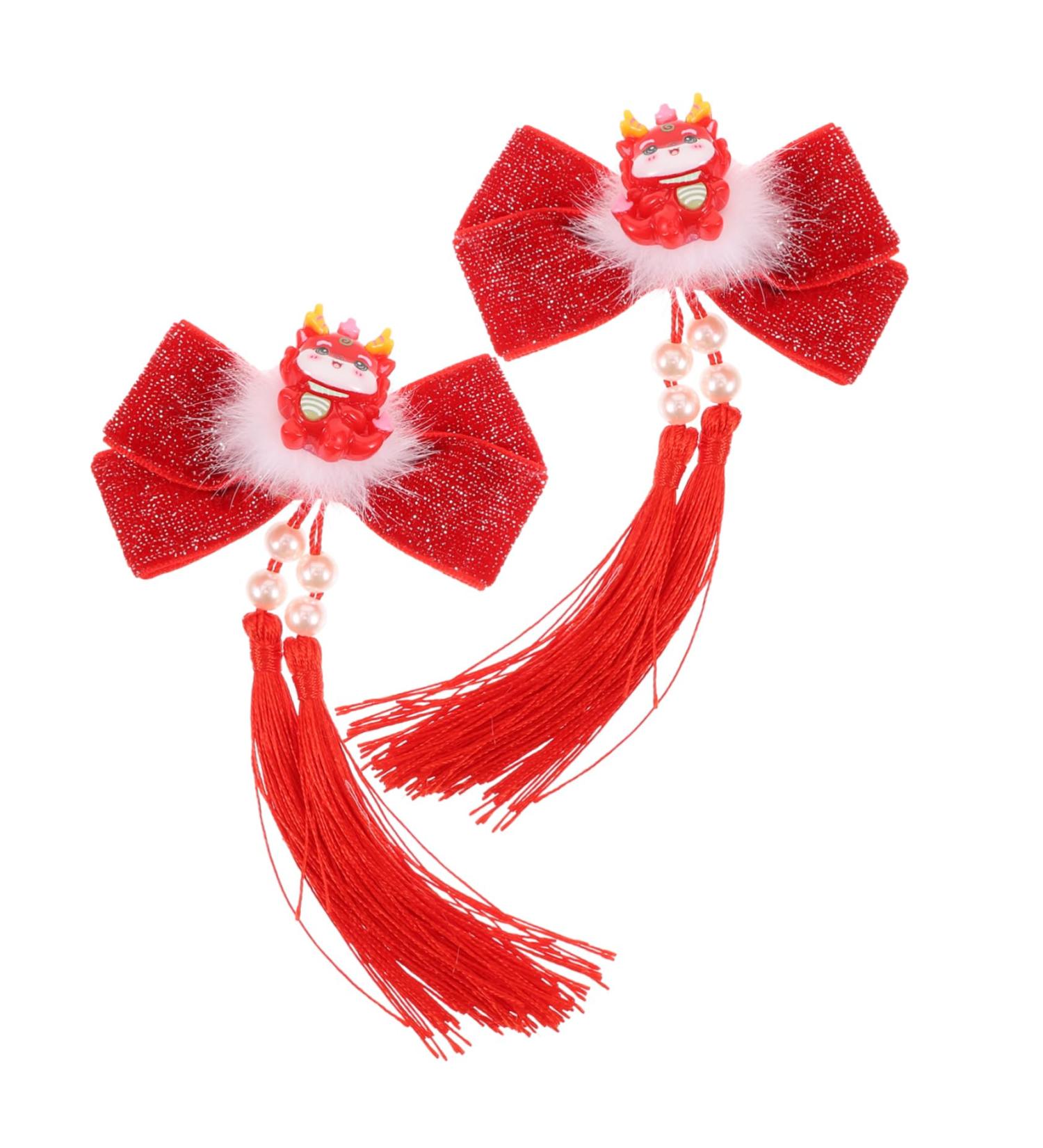 FRCOLOR 1 Pair hair accessories for tassel clips for hair Christmas Hanfu Metal Japanese-style Asia small hair clips red hairpin hair Hair clips long tassels pair clip - Buy Online on GoSupps.com