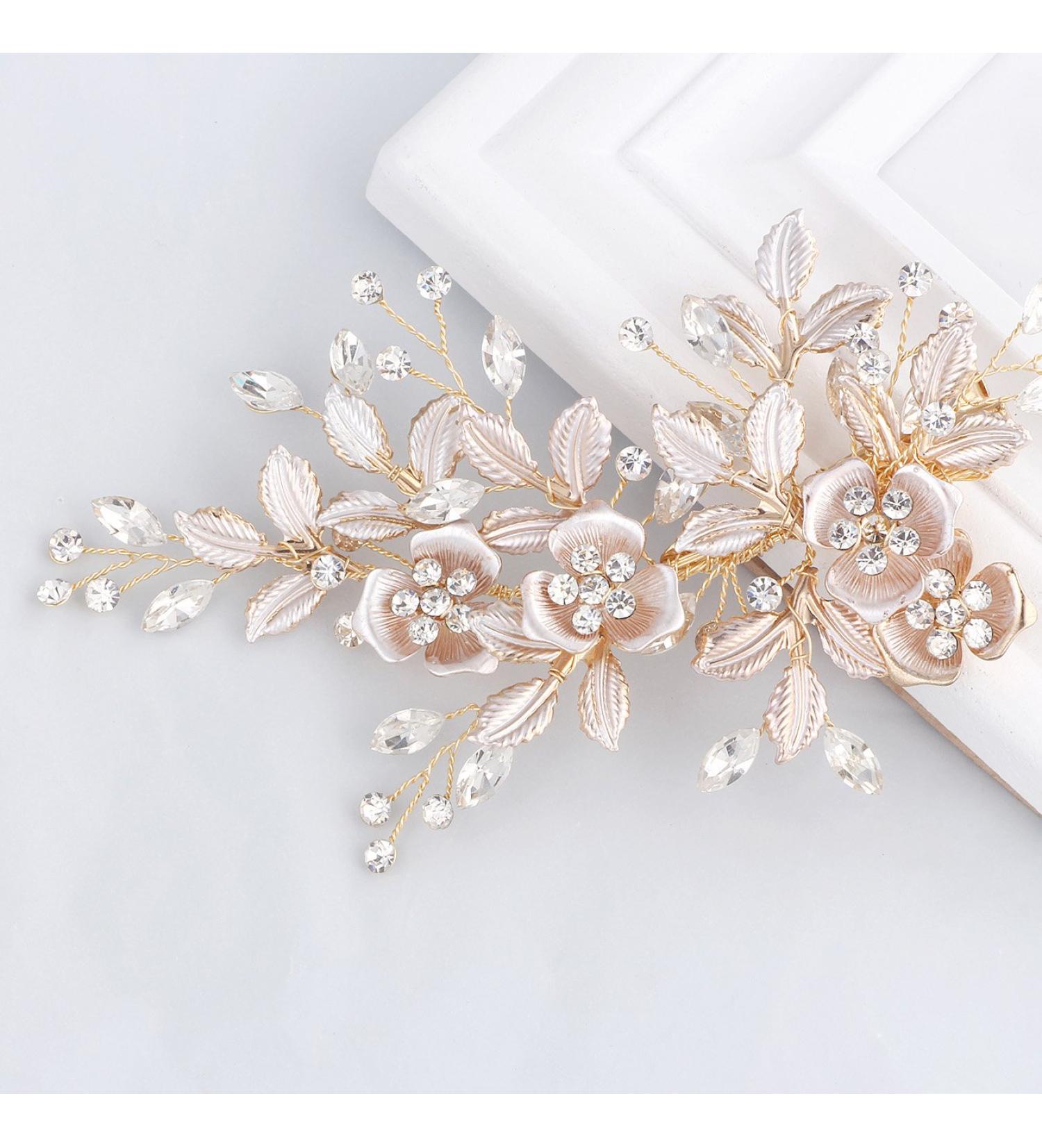 SWEETV Rhinestone Bridal Hair Comb - Light Rose Gold Wedding Hair Clip for Brides - Buy Online on GoSupps.com