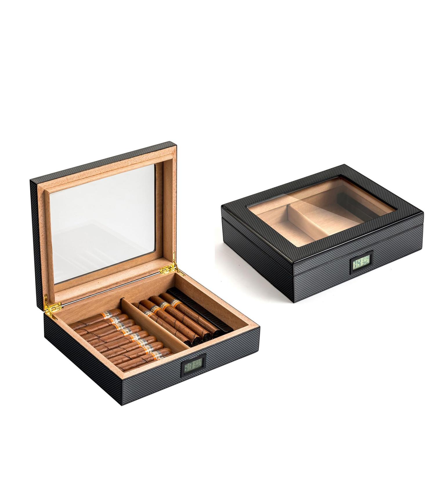 Cigar Box Electronic Display Constant Temperature and Humidity Cedar Wood Box 20 Portable Carbon Fiber Humidor - Buy Online on GoSupps.com