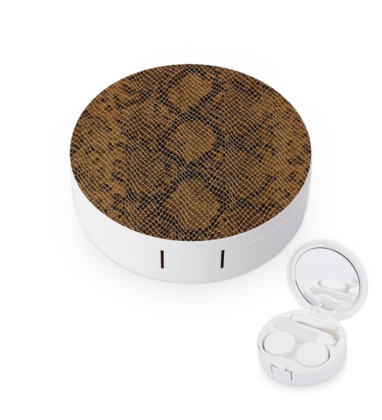 Shop Stylish Brown Snake Skin Pattern Contact Lens Case | Portable Travel Box with Mirror - Buy Online on GoSupps.com