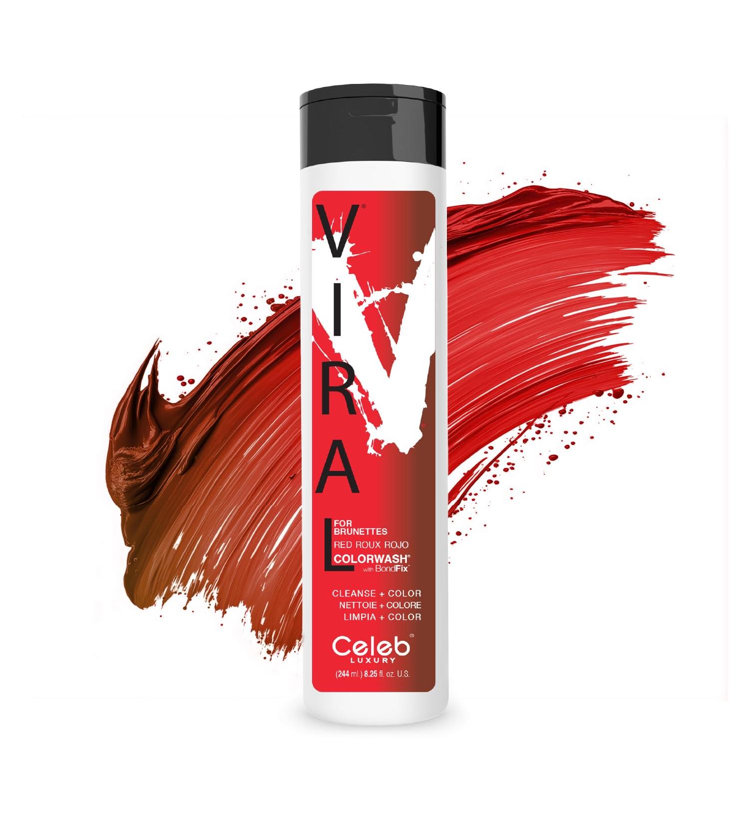 Red Hair Color Depositing Shampoo | Vegan Semi-Permanent Colorwash for Brunettes | Celeb Luxury Red Viral + Bond Rebuilder - Buy Online on GoSupps.com