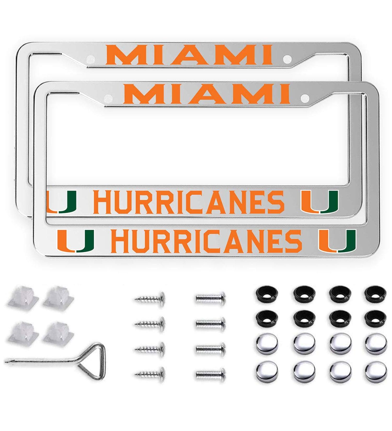 MIAMI University Hurricanes Front License Plate Frame - Silver Metal Sturdy Cover - Buy Online on GoSupps.com