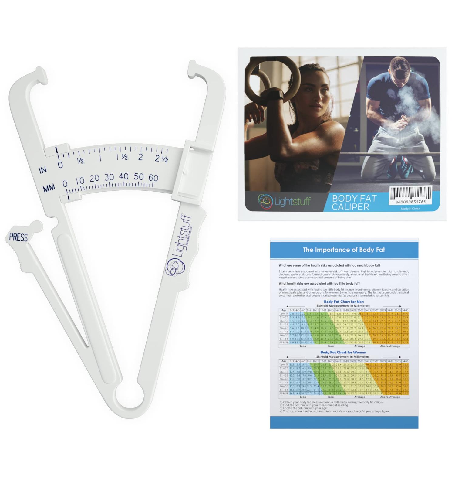 Lightstuff Body Fat Caliper - Skinfold Tool for Home Fat Percentage Check - With Charts & Instructions - Buy Online on GoSupps.com