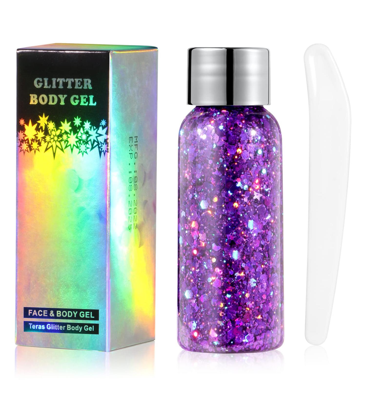 URAQT Body Glitter Gel - Holographic Mermaid Sequins Chunky Cosmetic Glitter for Face, Body, Hair, and Nails - Purple Sparkling Festival Party Lotion - Buy Online on GoSupps.com