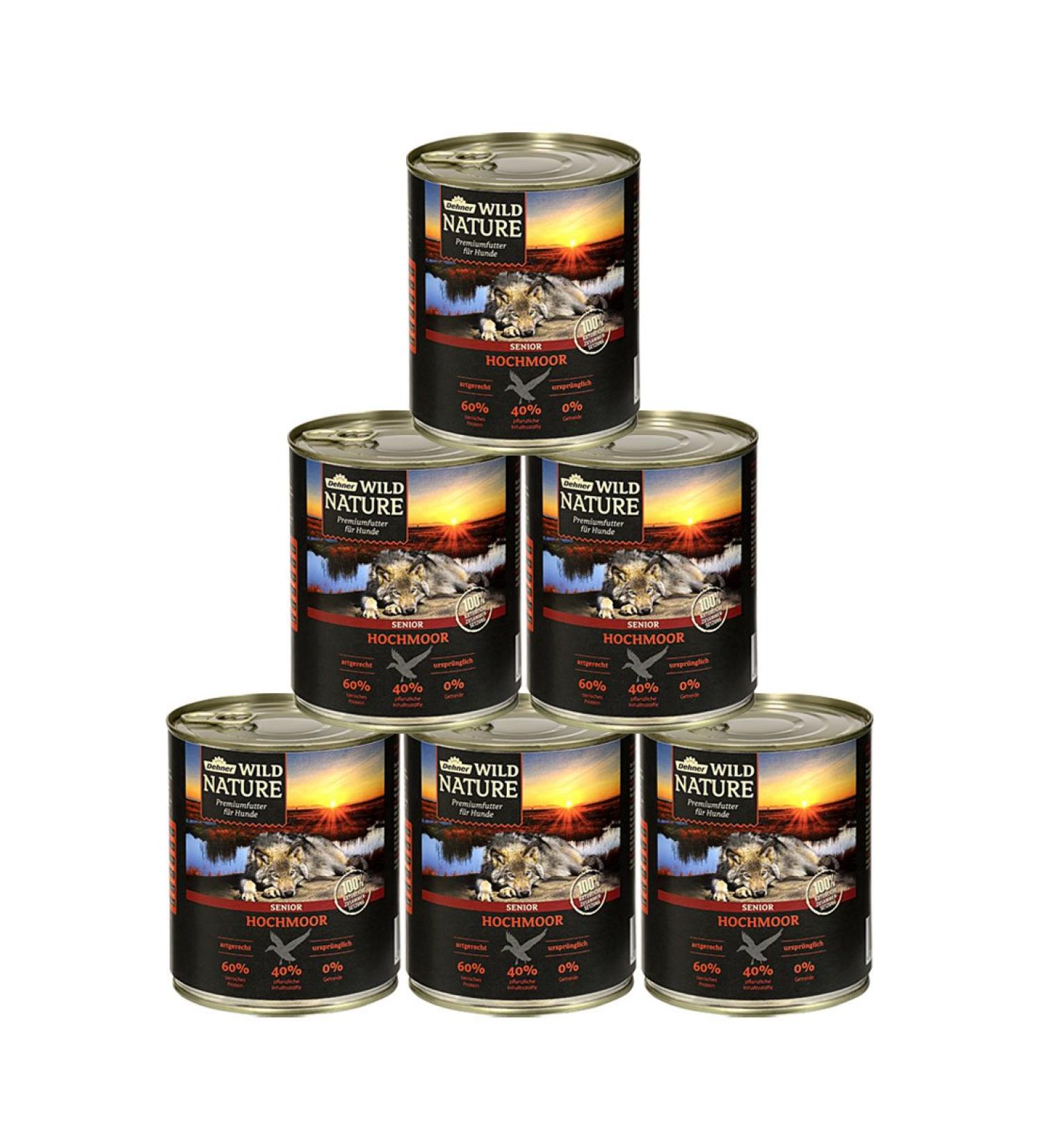 Dehner Wild Nature Grain-Free Wet Dog Food for Seniors | Duck Flavor | 6 x 800g Cans | Ideal for Older Dogs - Buy Online on GoSupps.com