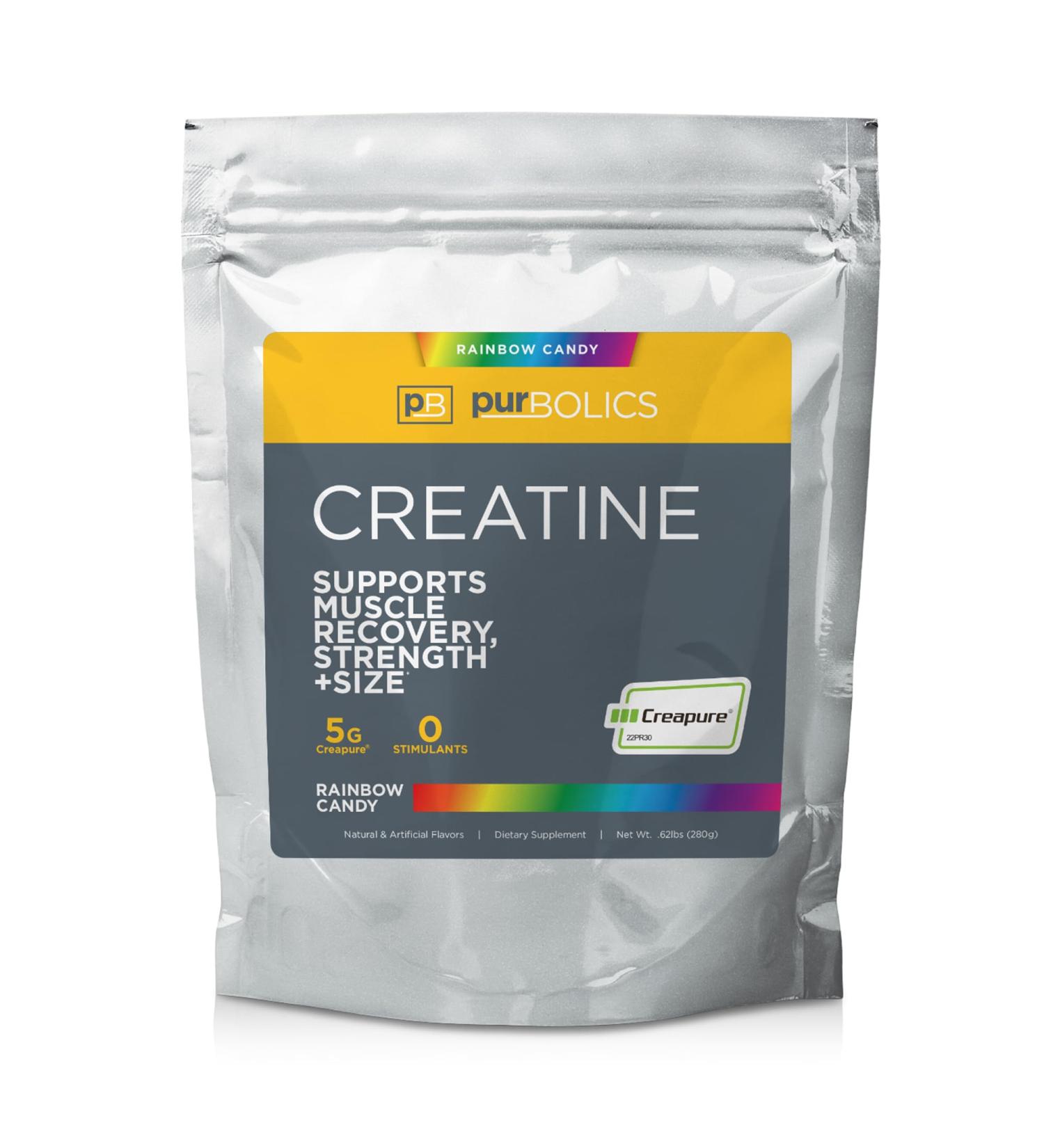 Creapure Creatine Monohydrate - Micronized 5g for Enhanced Performance Strength & Recovery - Rainbow Candy Flavor (50 Servings - Buy Online on GoSupps.com