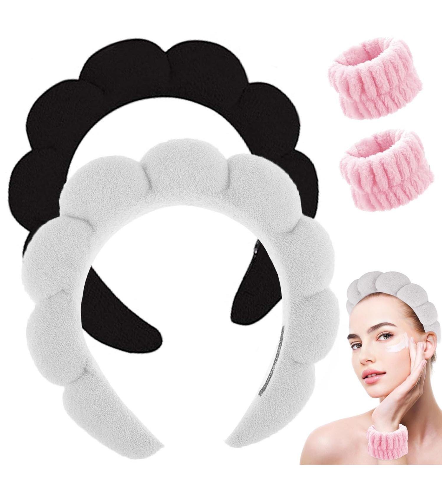Spa Headband for Women - Soft Terry Cloth Makeup Headband Set for Face Washing and Skincare - Includes Face Wash Wristbands - Ideal Gift - Black+Grey - Buy Online on GoSupps.com