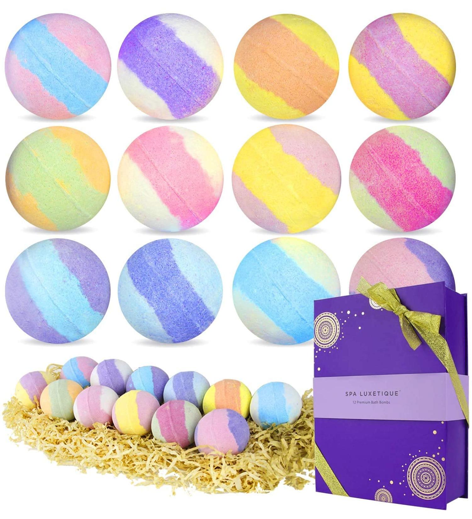 Spa Luxetique Bath Bombs Gift Set - 12 Relaxing Fizzies with Shea Butter & Essential Oils for Women - Ideal for Mom's Birthday - Moisturizing Lush Bath Bombs Bulk - 12 Count Pack - Buy Online on GoSupps.com