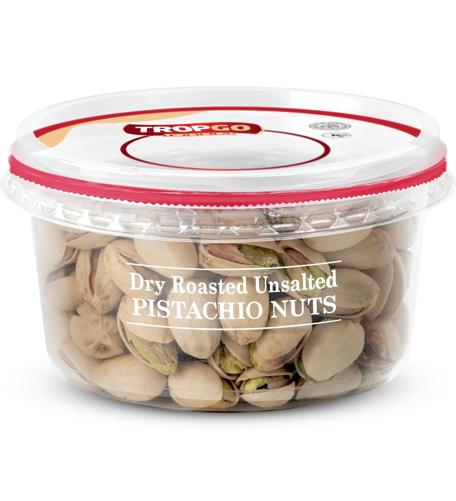 Tropgo Roasted Unsalted Pistachios 180g - Pistachio Nuts in Resealable and Recyclable Tub - Wholesome Trail Mix with Fibre Protein and Essential Minerals - Healthy Snacks for All Ages - Buy Online on GoSupps.com