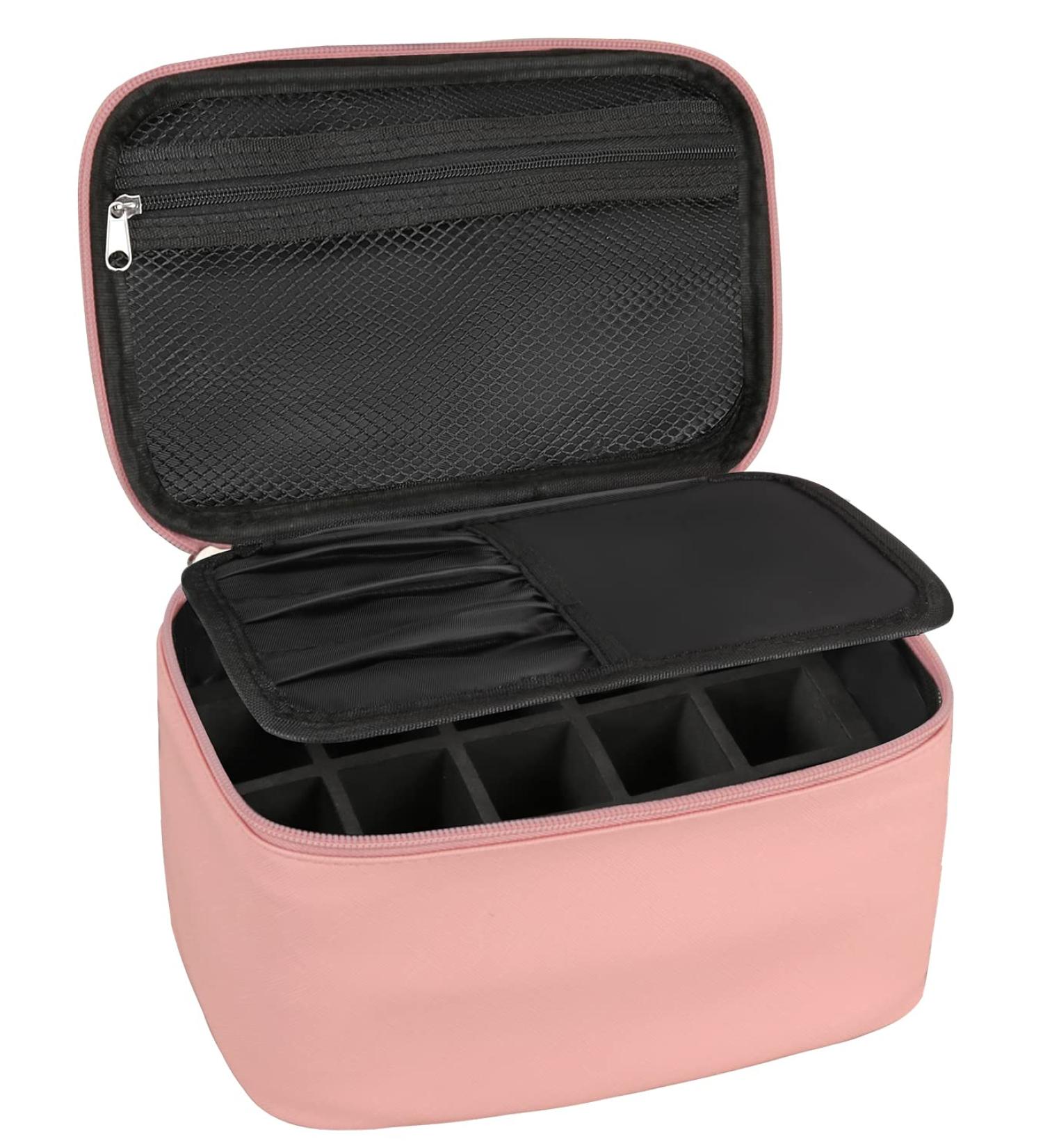 Pink Nail Polish Travel Case with Compartment Organizer - Manicure Set Accessories Bag - Buy Online on GoSupps.com
