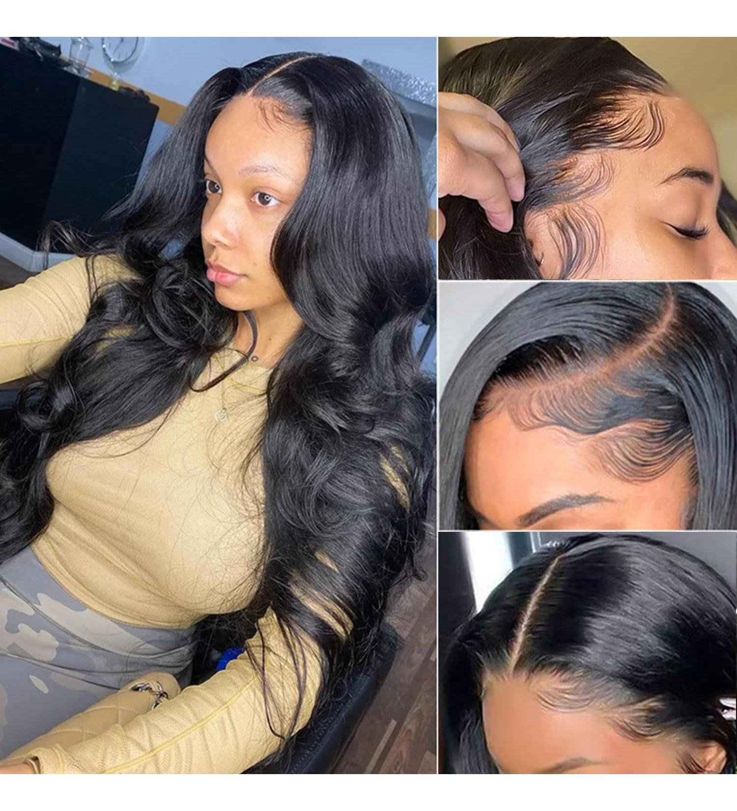 MSRANI 13x6 HD Transparent Body Wave Lace Front Wig 18 - 100% Human Hair, Pre Plucked, Bleached Knots, 180% Density, Glueless, with Baby Hair for Women - Black - Buy Online on GoSupps.com