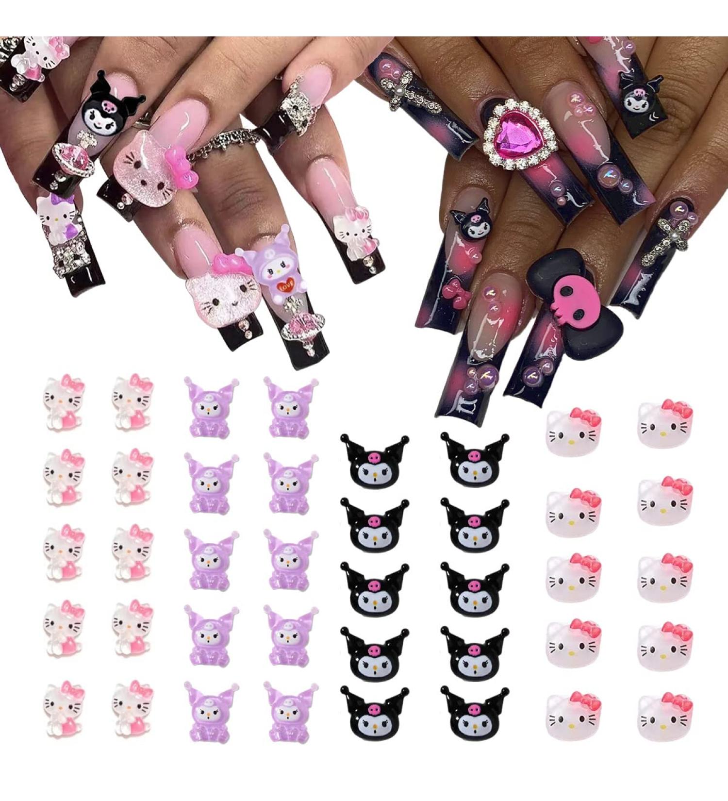 Kawaii Nail Charms - 40PCS 3D Resin Charms for Nail Art Supplies - Cartoon Kitty Jewels - Cute DIY Nail Accessories - 4 Colors - Buy Online on GoSupps.com