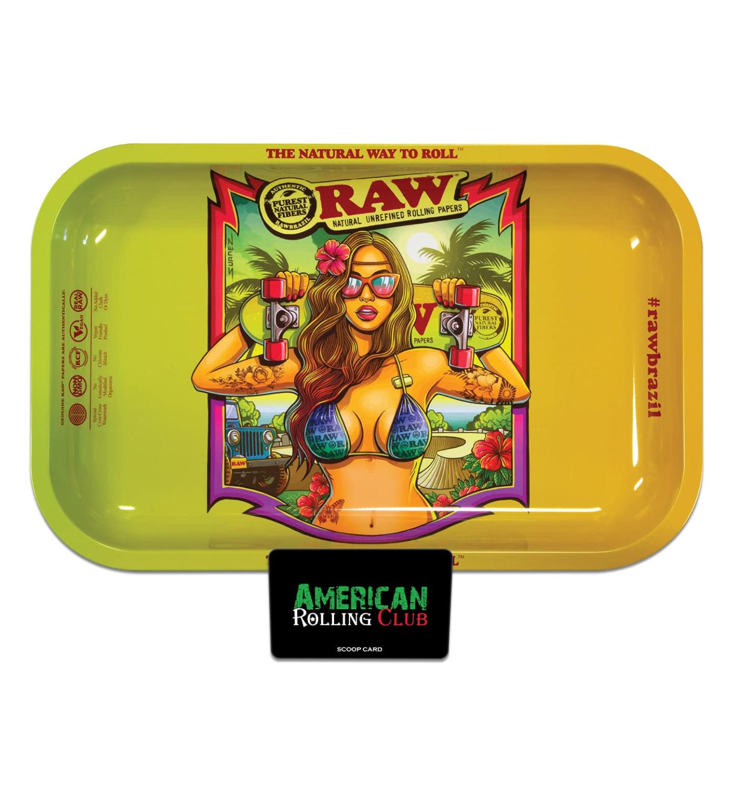 RAW Rolling Tray - Brazil Girl 2 Includes American Rolling Club Scoop Card - Buy Online on GoSupps.com