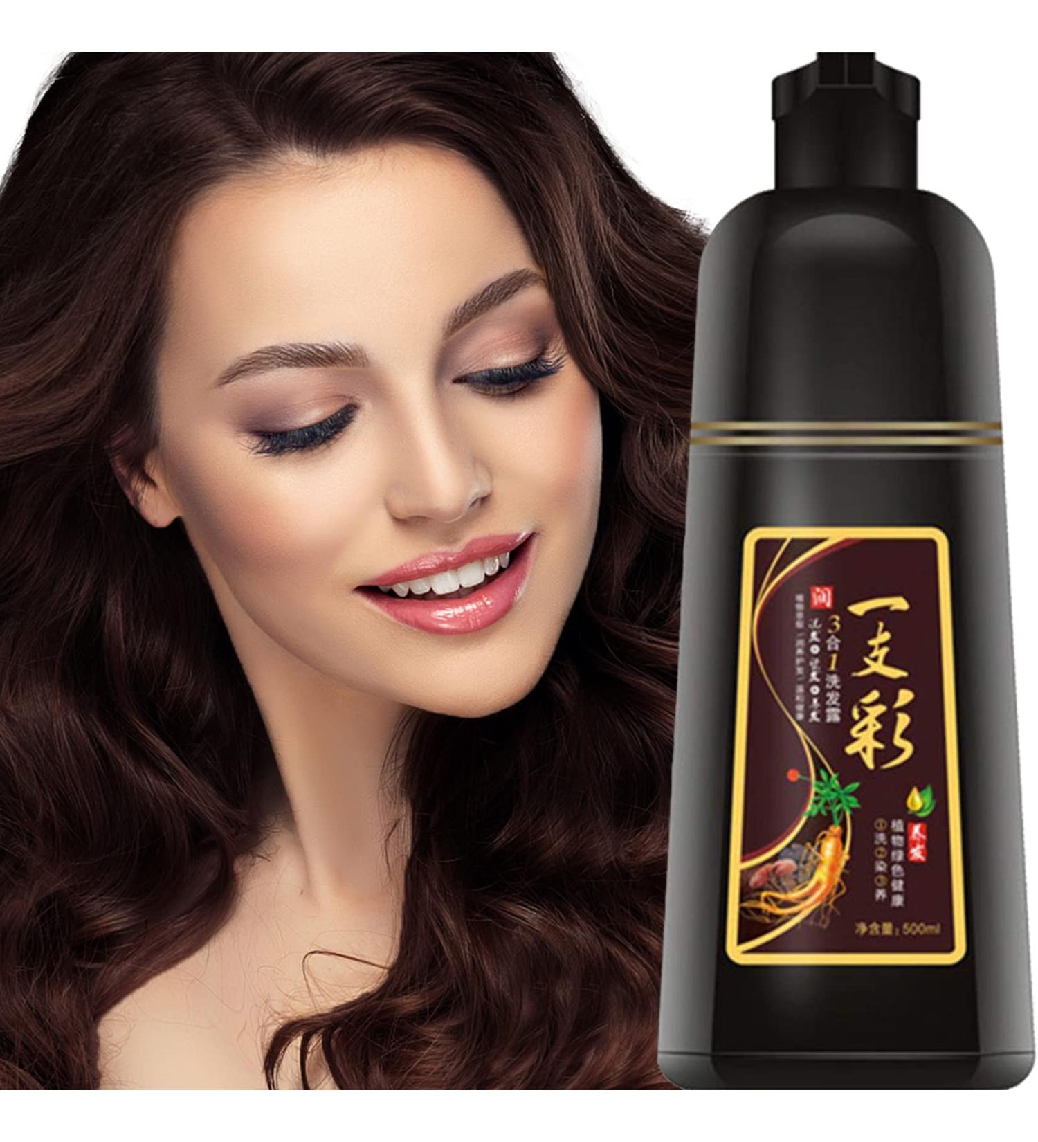 Natural Chestnut Brown Hair Color Shampoo for Gray Hair 500ML - Instant Hair Dye for Men & Women - Long Lasting & Easy to Use - Buy Online on GoSupps.com