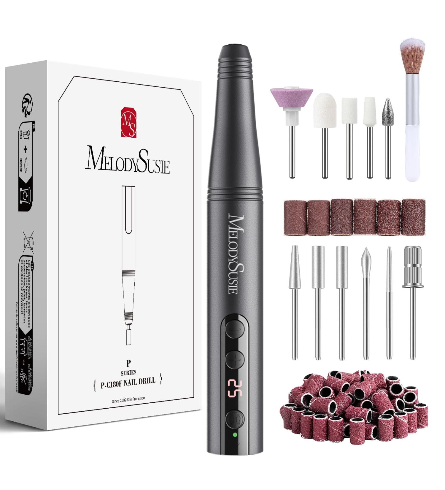 MelodySusie Electric Nail Files 11 in 1 Kit PC180F | Cordless 25000RPM Nail Drill | Portable Rechargeable Efile for Acrylic Nails | Professional Manicure Pedicure Tool (Gray) - Buy Online on GoSupps.com